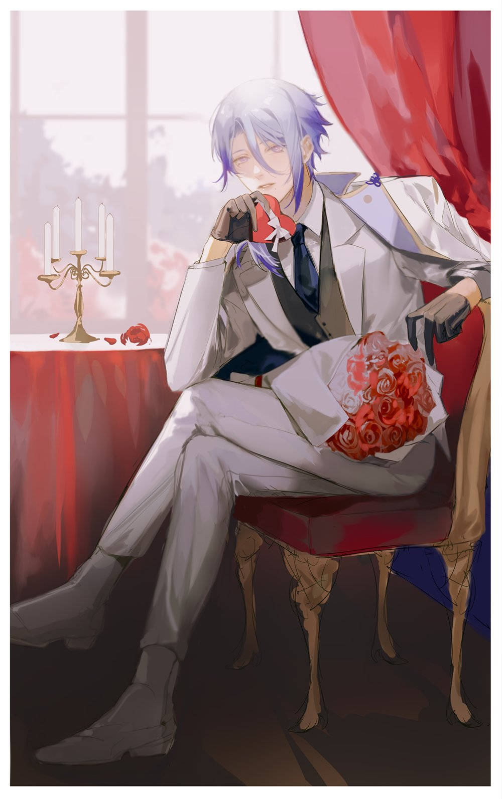 Kamisato Ayato, silver-haired, white suit, HD Phone Wallpaper