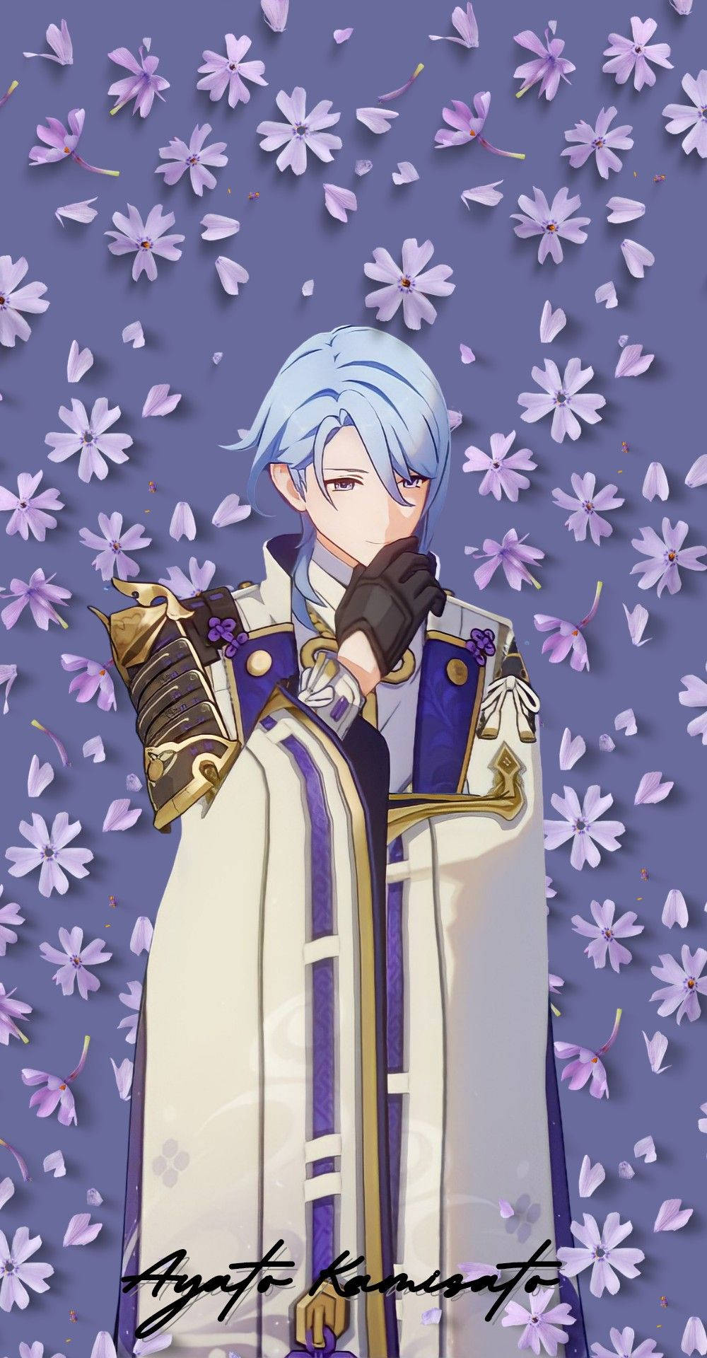 Kamisato Ayato, blue hair, ornate white and purple robes, Full HD Phone Wallpaper