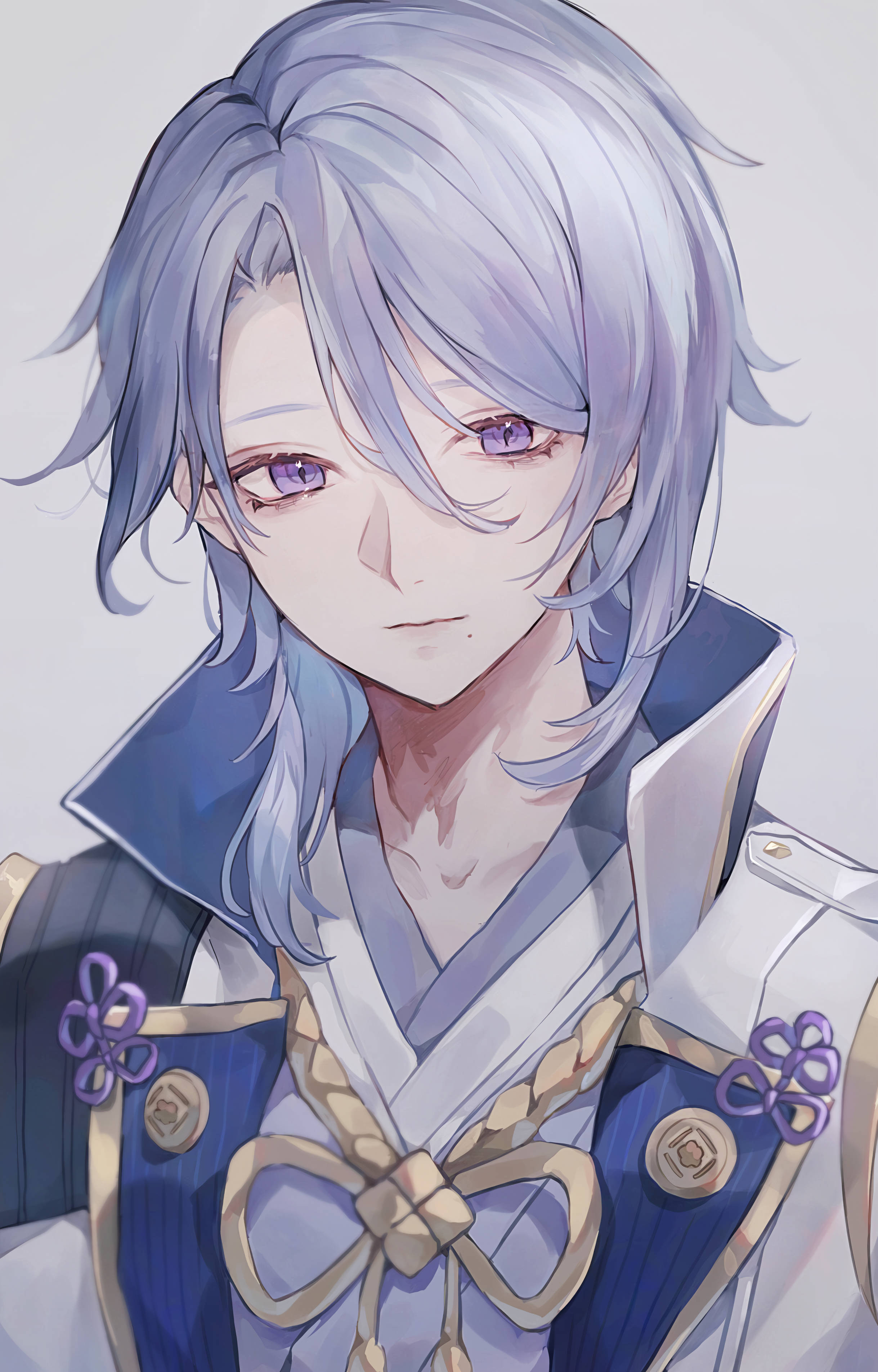 Kamisato Ayato, silver hair, purple eyes, 2K Phone Wallpaper