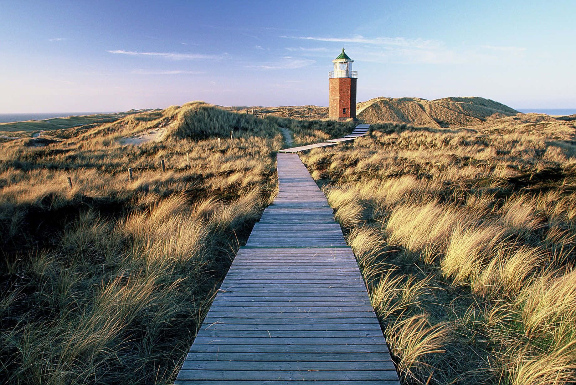 Kampen, lighthouse, wooden boardwalk, HD Desktop Wallpaper