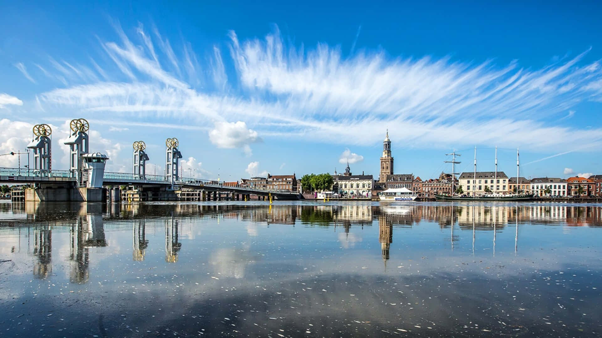 Kampen, cityscape, waterfront, Full HD Desktop Wallpaper