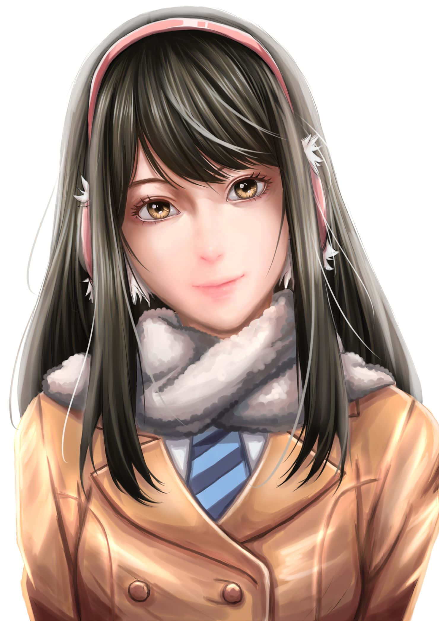 Kana Kimishima, pink headband, fluffy scarf, Full HD Phone Wallpaper