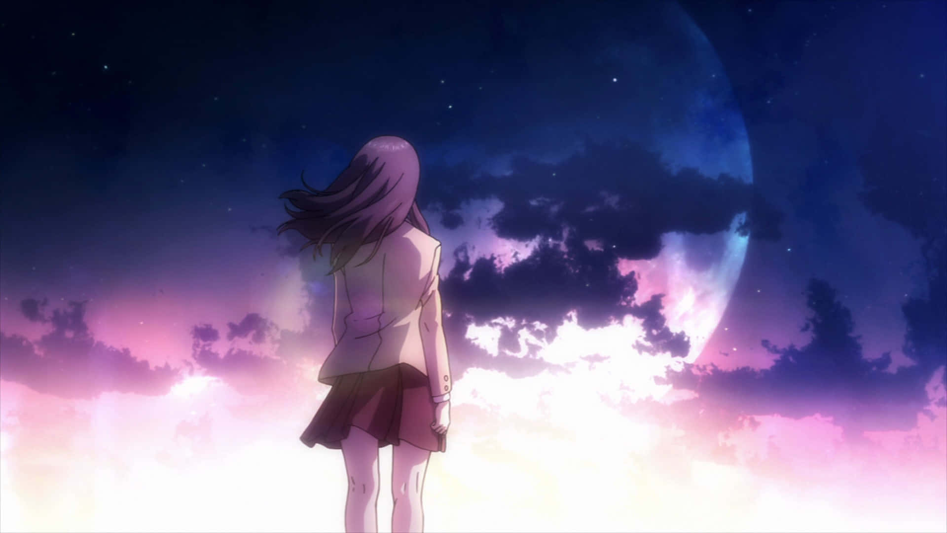 Kana Kimishima, school uniform, glowing moon, Full HD Desktop Wallpaper