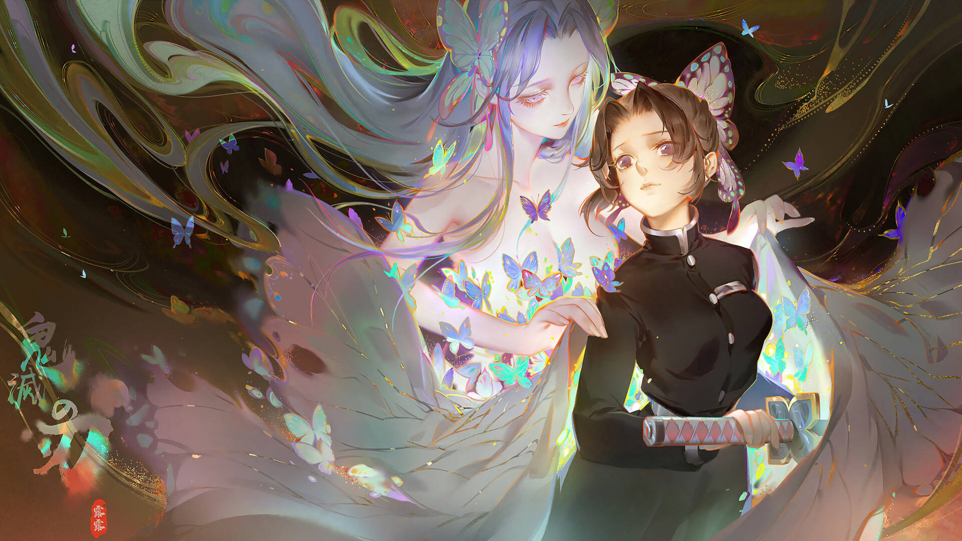 Kanae Kocho, butterfly fairy, glowing butterflies, Full HD Desktop Wallpaper