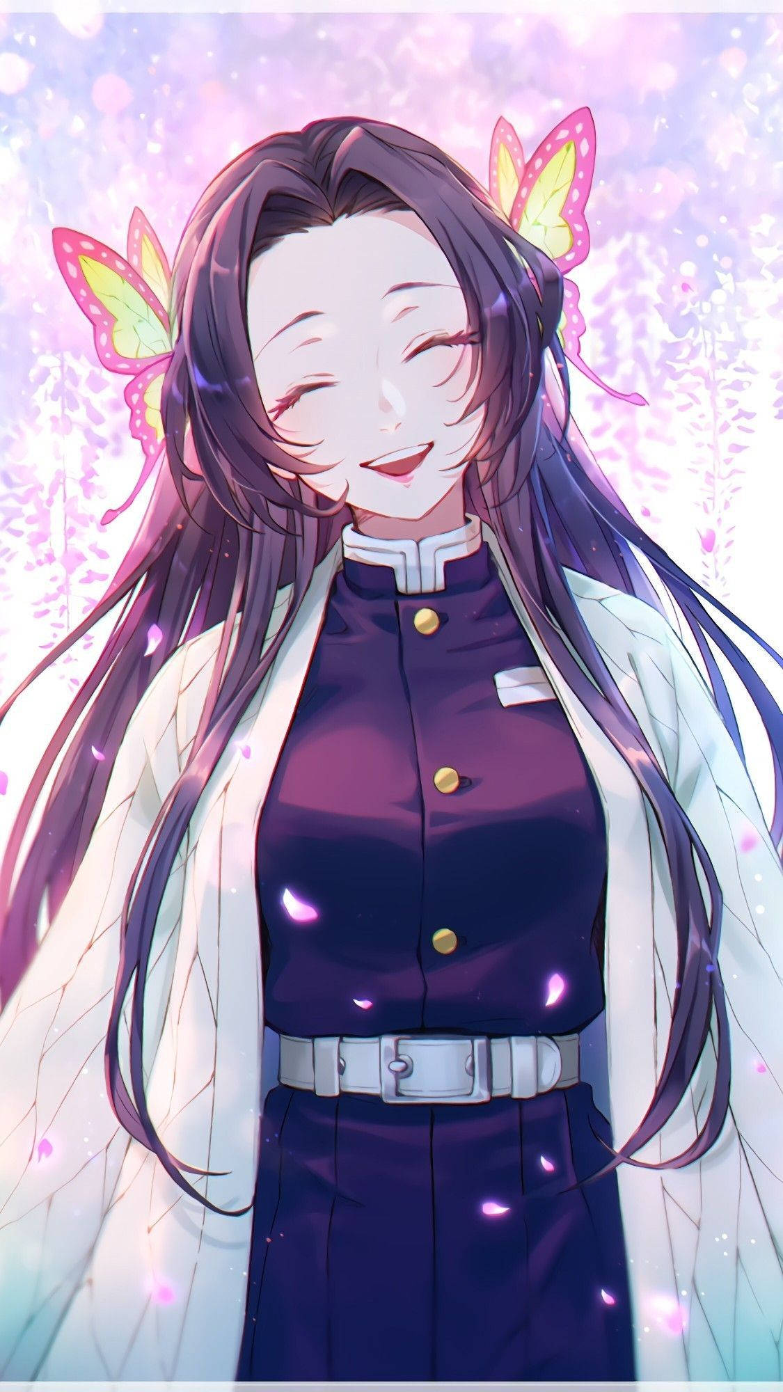 Kanae Kocho, long dark hair, butterfly wings, Full HD Phone Wallpaper