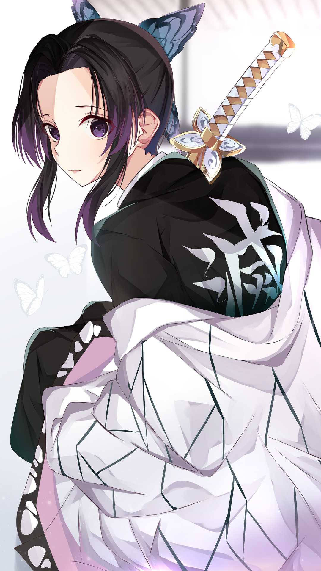 Kanae Kocho, gold and white katana, purple eyes, Full HD Phone Wallpaper