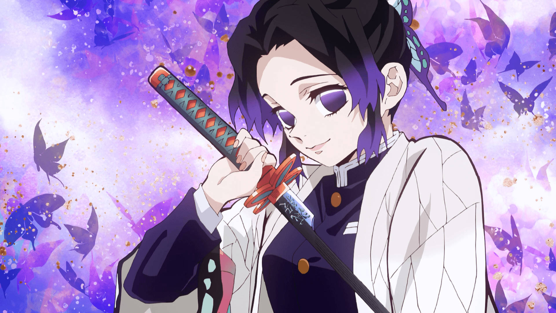 Kanae Kocho, purple hair, purple eyes, Full HD Desktop Wallpaper