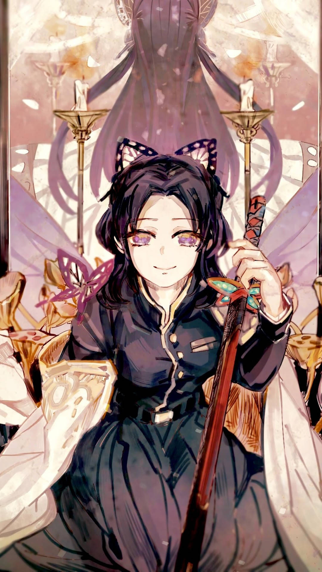Kanae Kocho, cat ears headpiece, glowing purple figure, Full HD Phone Wallpaper