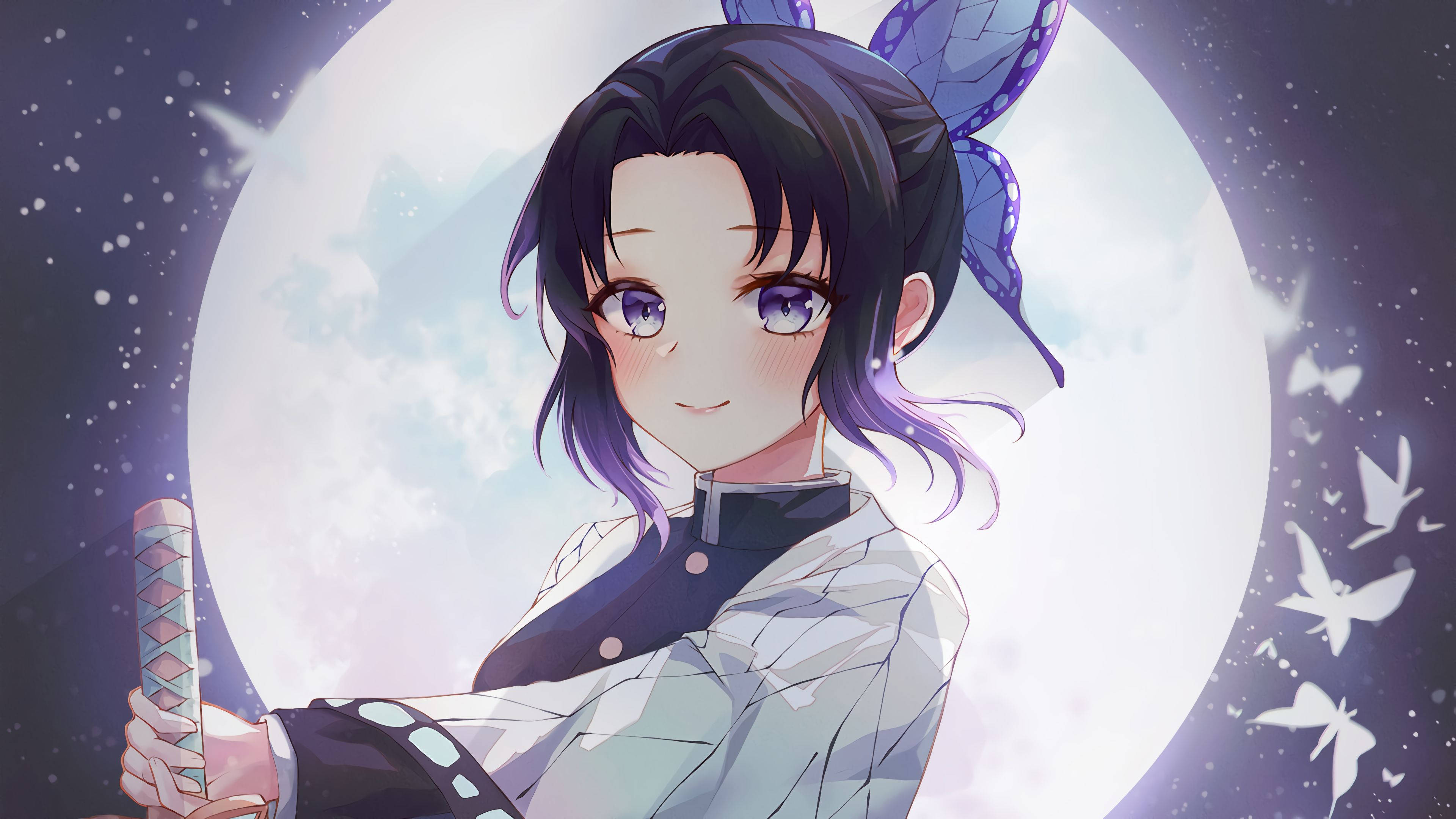 Kanae Kocho, purple hair, butterfly hairpin, 4K Desktop Wallpaper