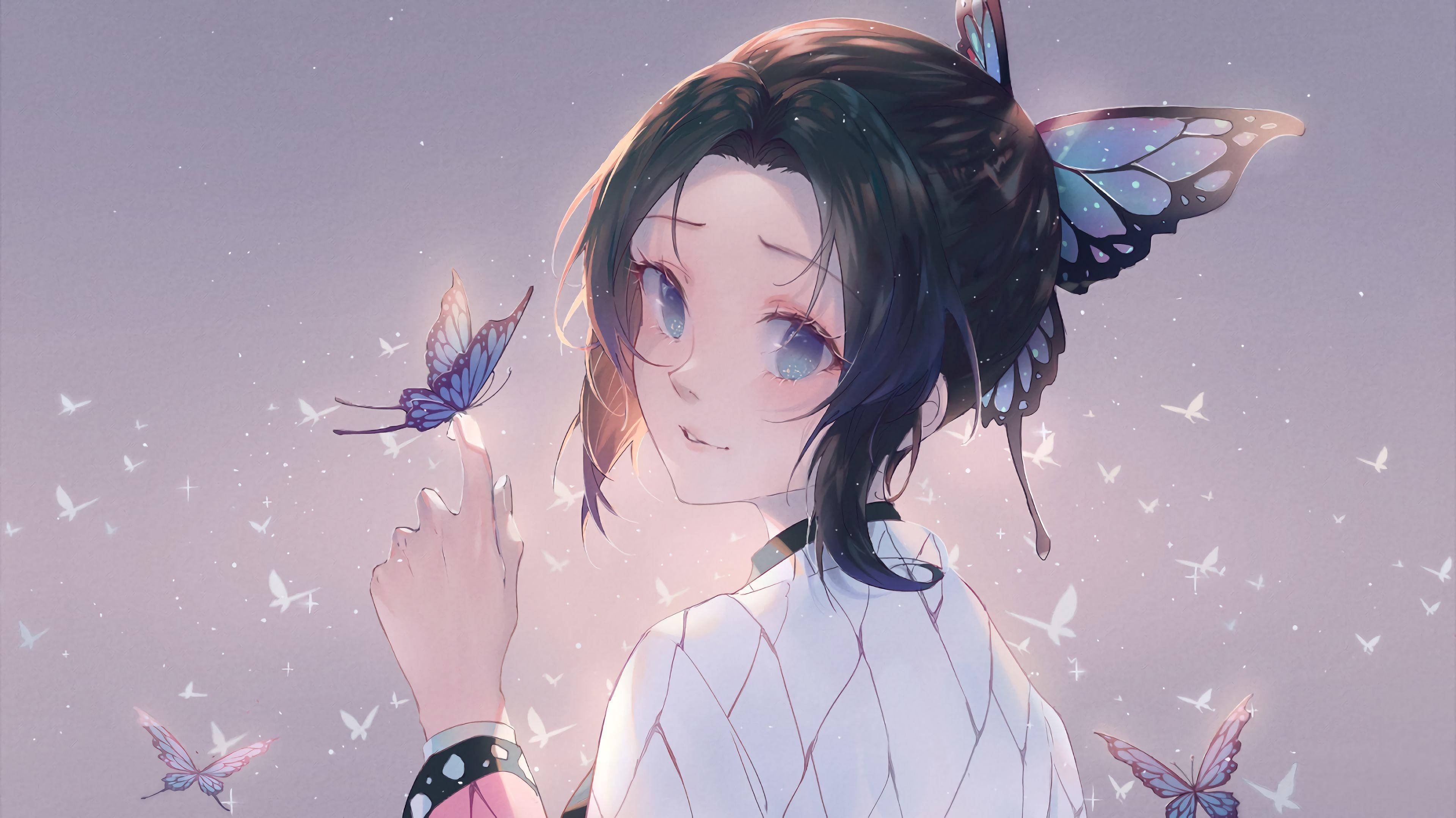 Kanae Kocho, butterfly, glowing blue butterfly, 4K Desktop Wallpaper