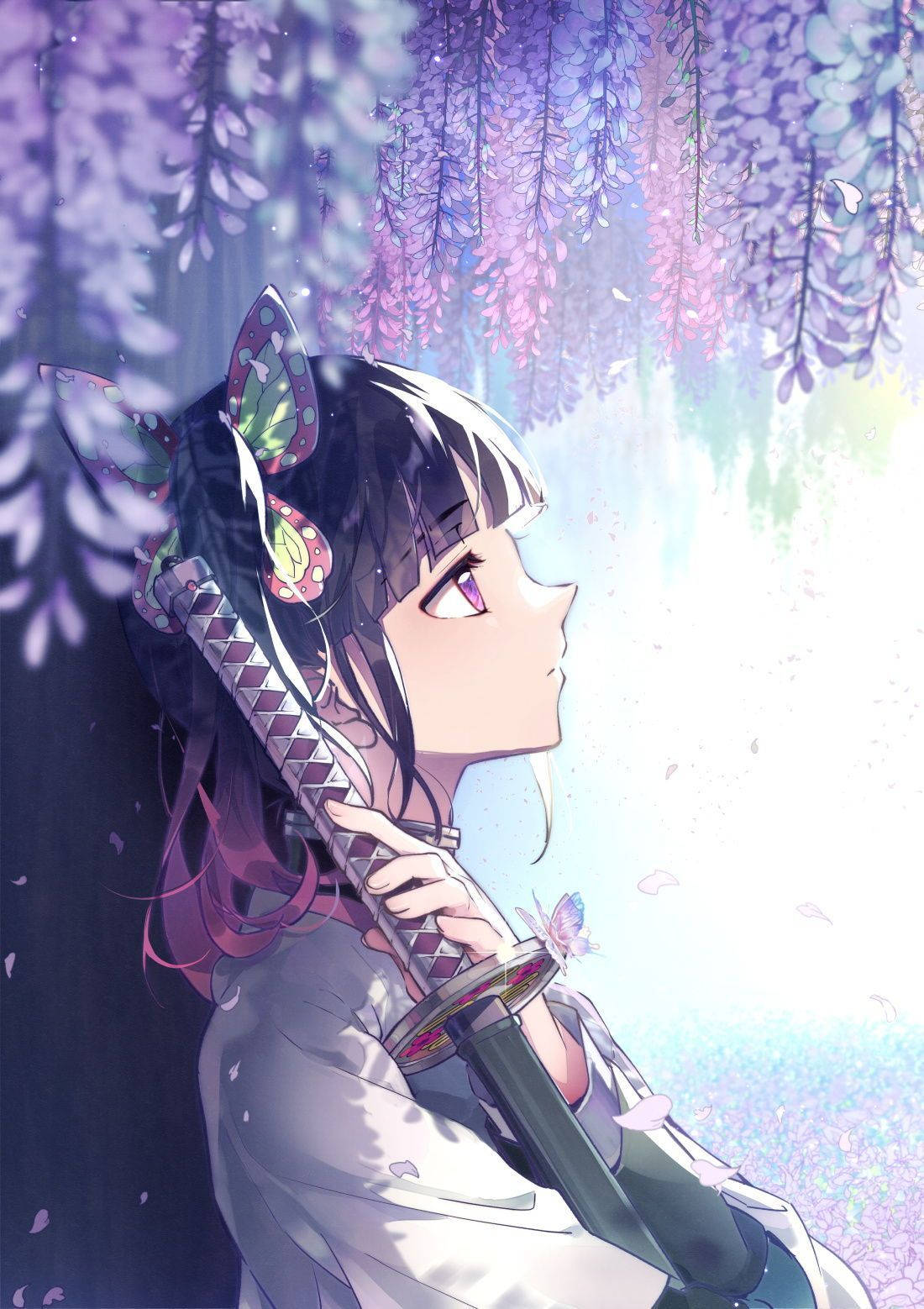 Kanae Kocho, butterfly hairpins, katana, HD Phone Wallpaper