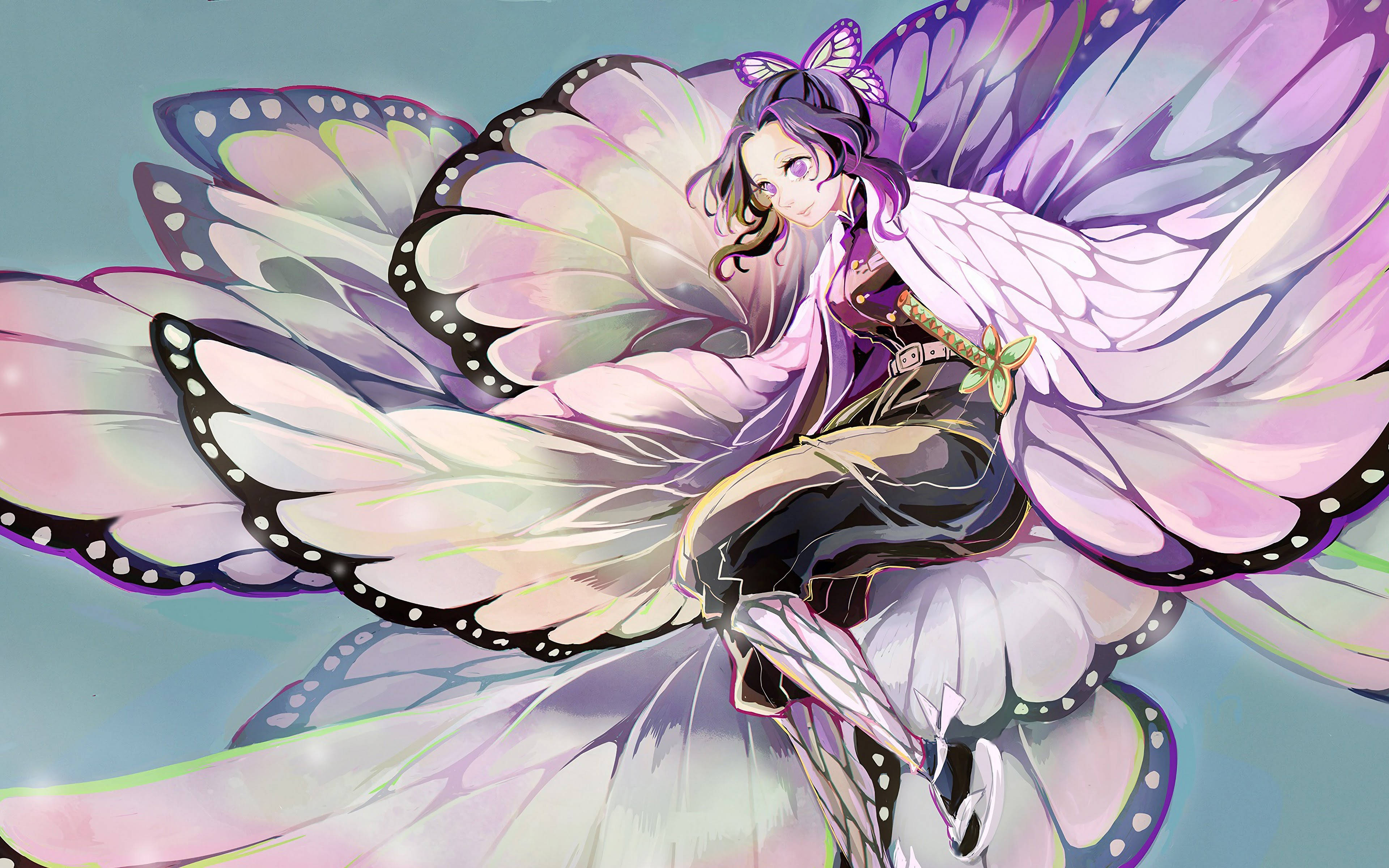Kanae Kocho, butterfly wing outfit, pastel purples, 4K Desktop Wallpaper