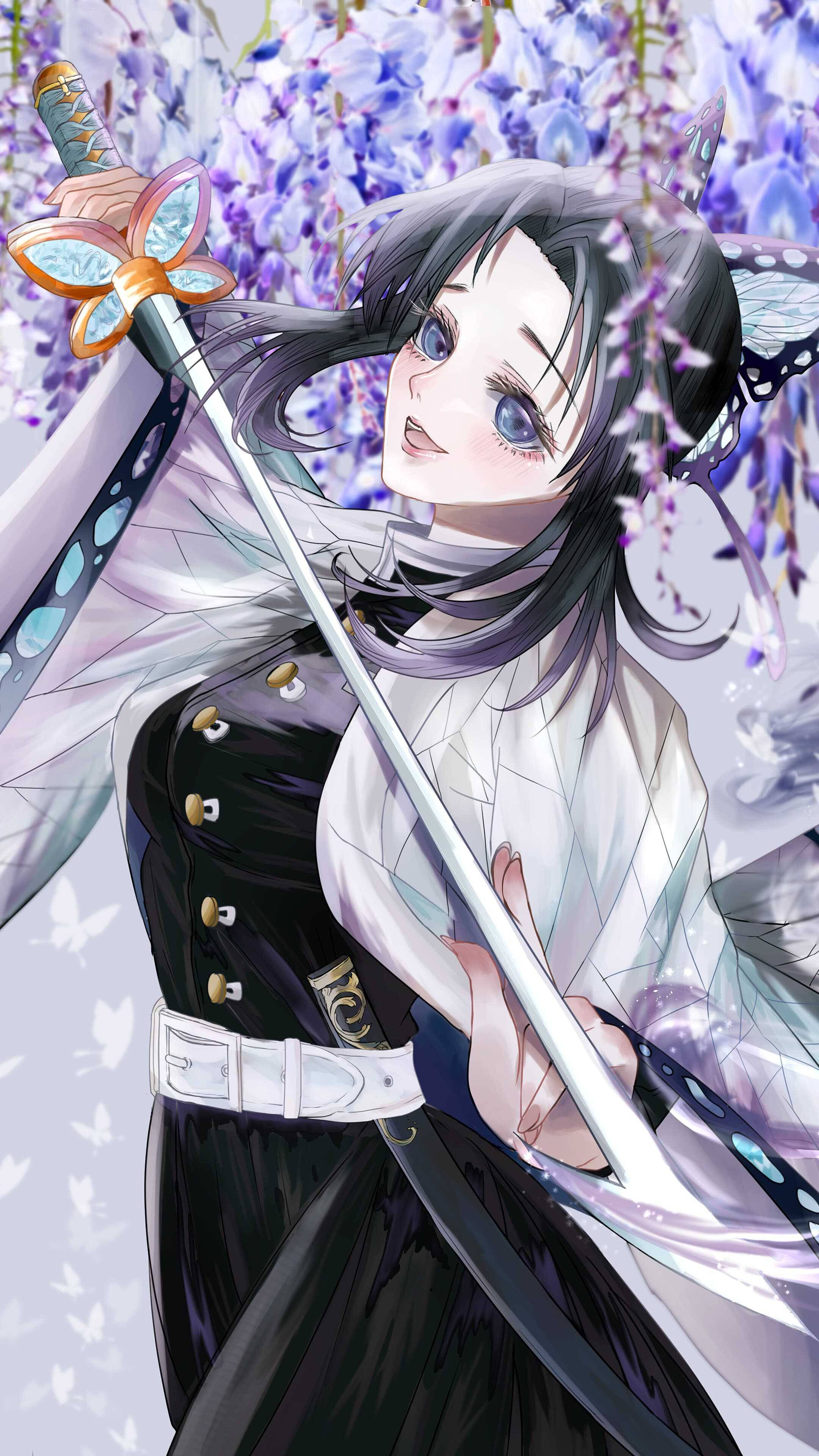 Kanae Kocho, flower katana, purple flowers, 4K Phone Wallpaper