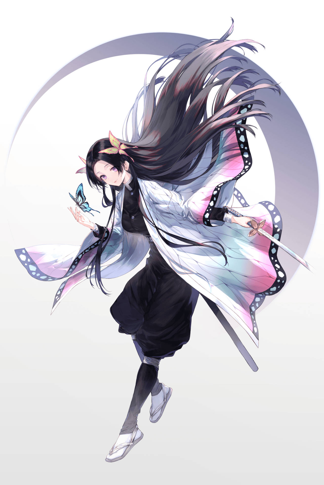 Kanae Kocho, crescent moon, butterfly-themed kimono, HD Phone Wallpaper