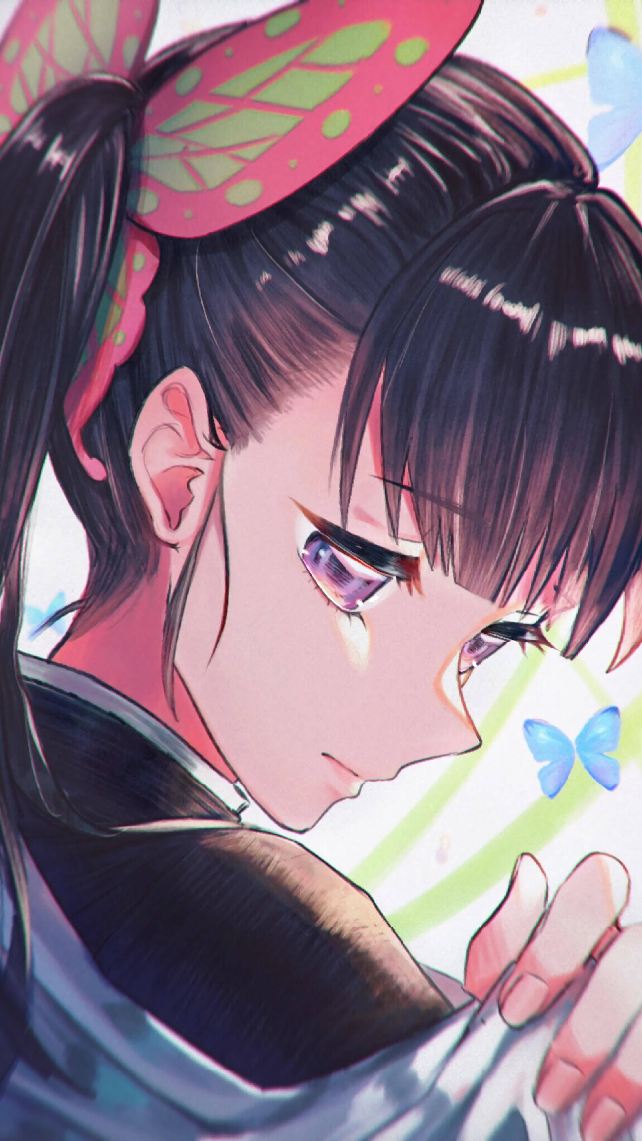 Kanao Tsuyuri, dark hair, purple eyes, 4K Phone Wallpaper