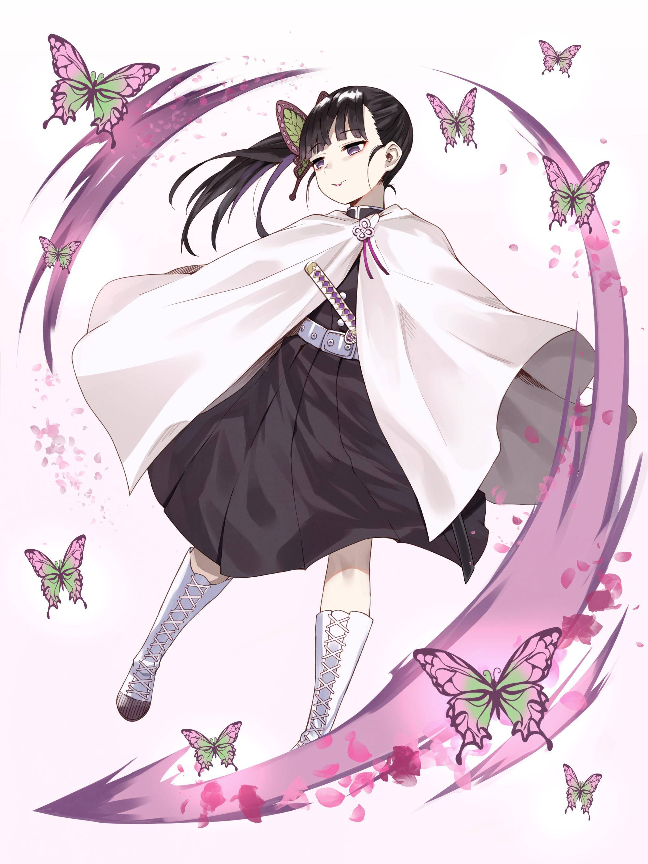 Kanao Tsuyuri, black hair, white cape, 2K Phone Wallpaper