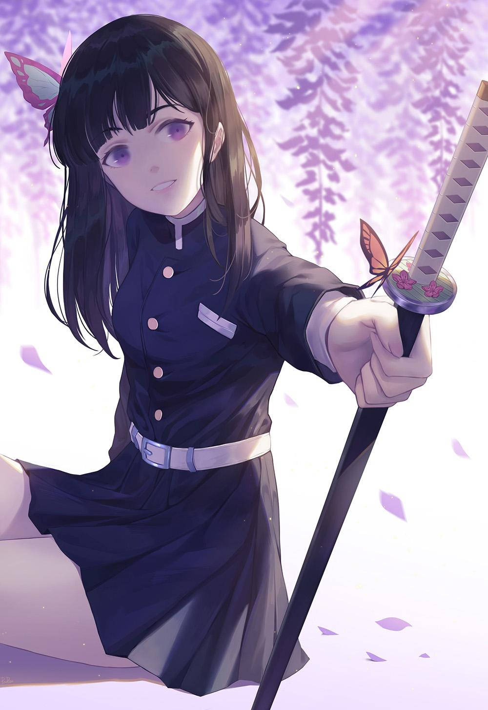 Kanao Tsuyuri, short hair down, dark hair, HD Phone Wallpaper