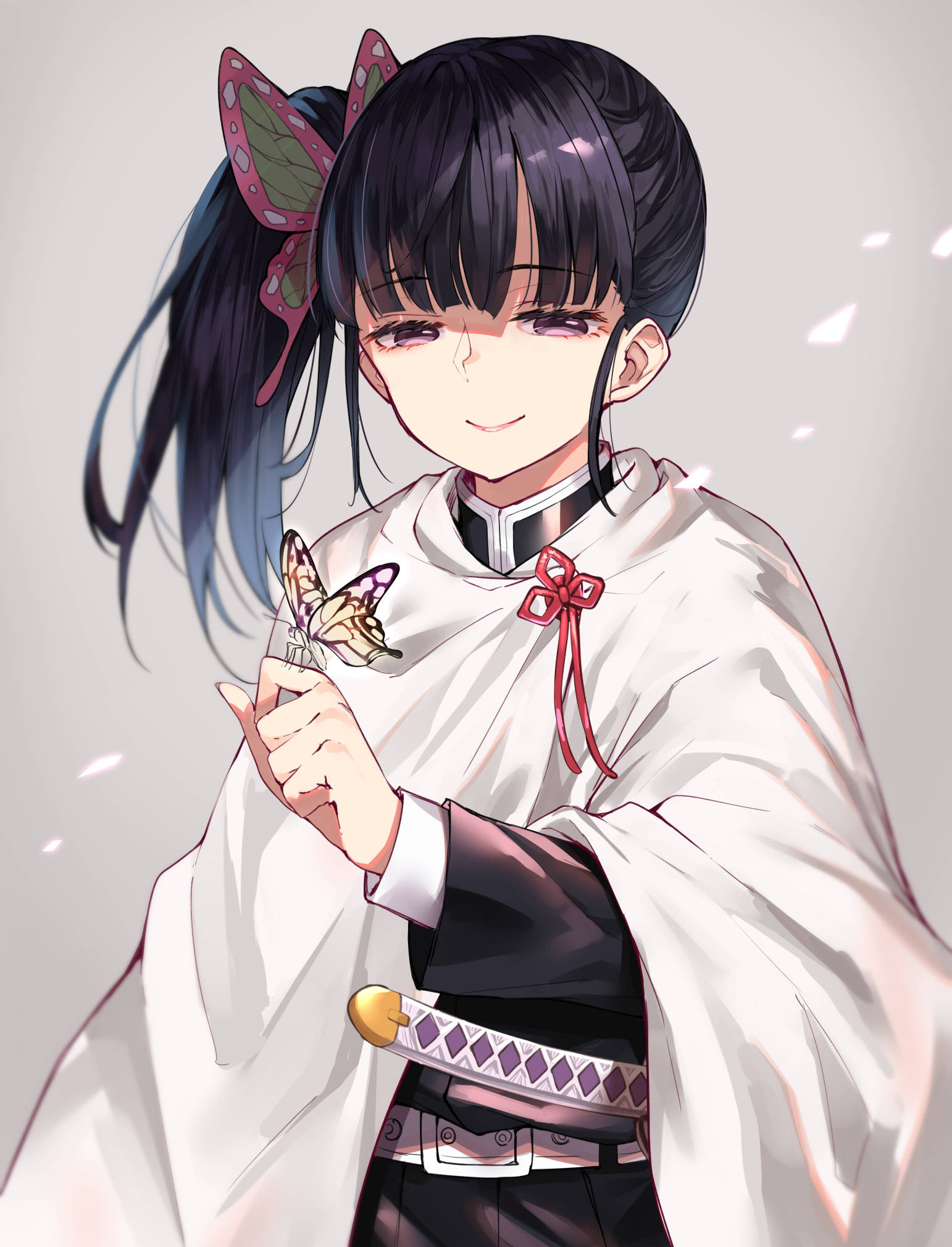 Kanao Tsuyuri, dark hair, butterfly hairpins, Full HD Phone Wallpaper