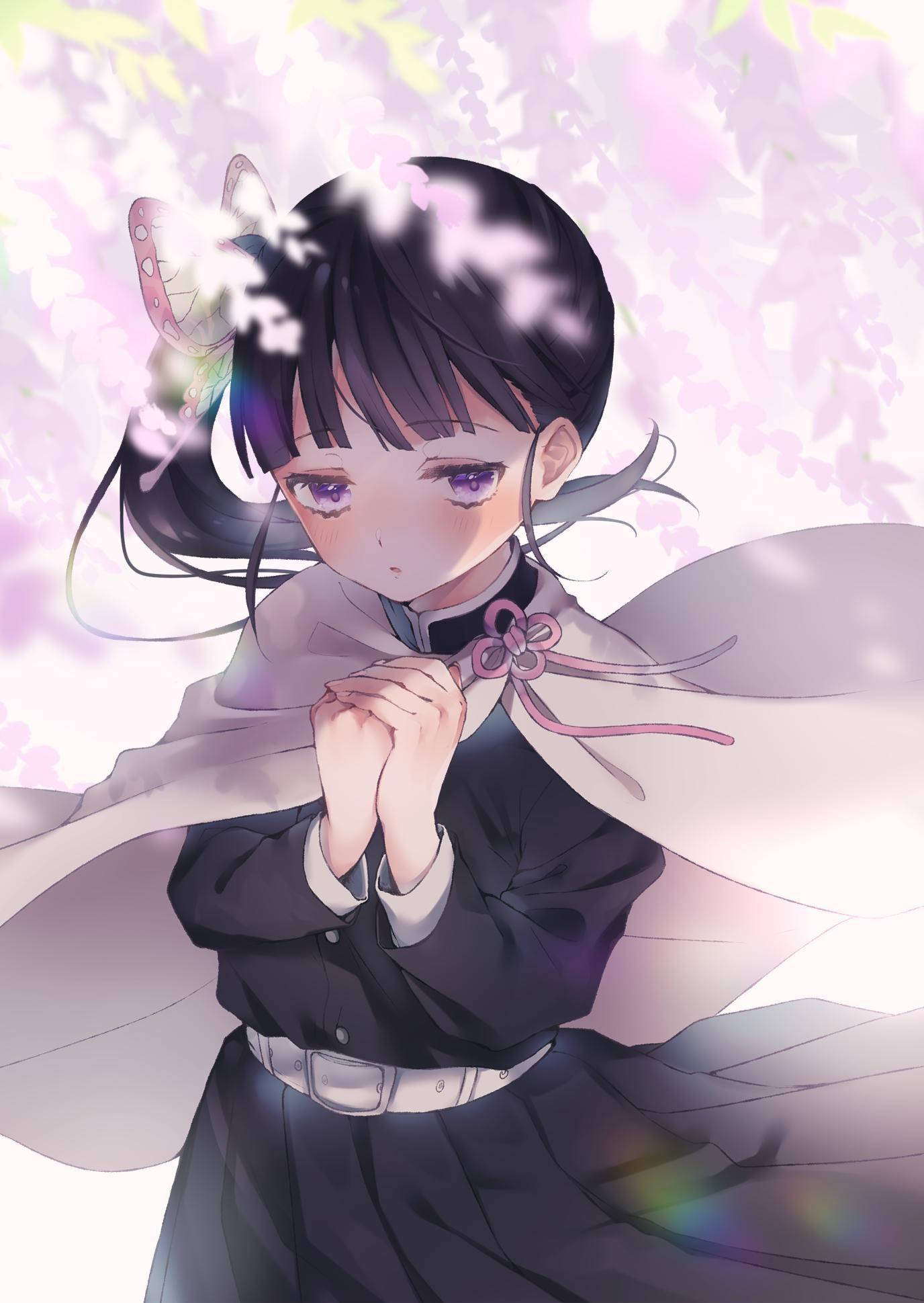 Kanao Tsuyuri, pink cherry blossoms, dark hair, Full HD Phone Wallpaper