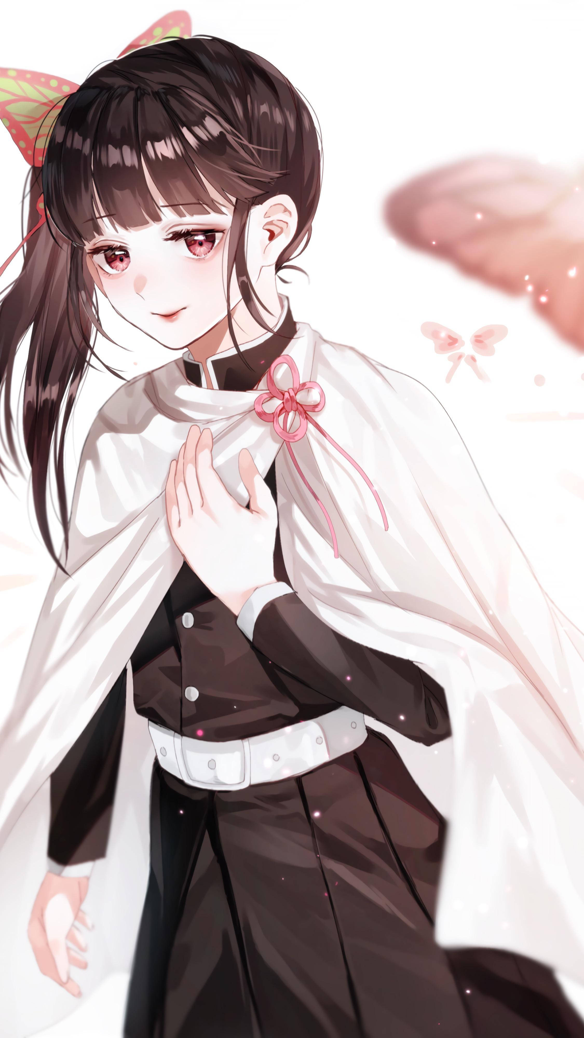 Kanao Tsuyuri, dark hair, pink eyes, 4K Phone Wallpaper
