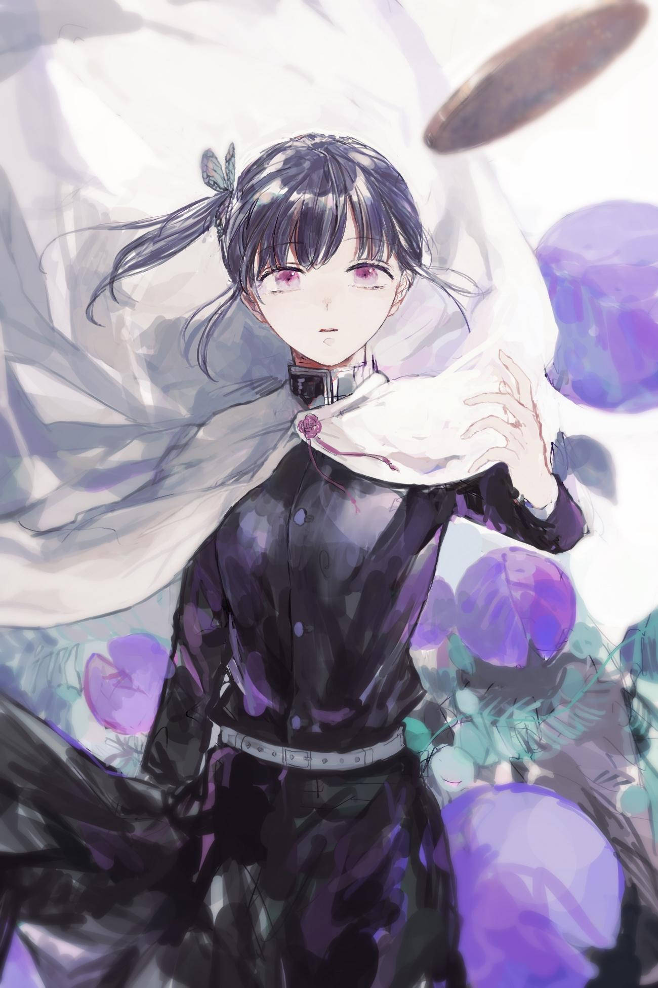 Kanao Tsuyuri, purple eyes, white cloth, Full HD Phone Wallpaper
