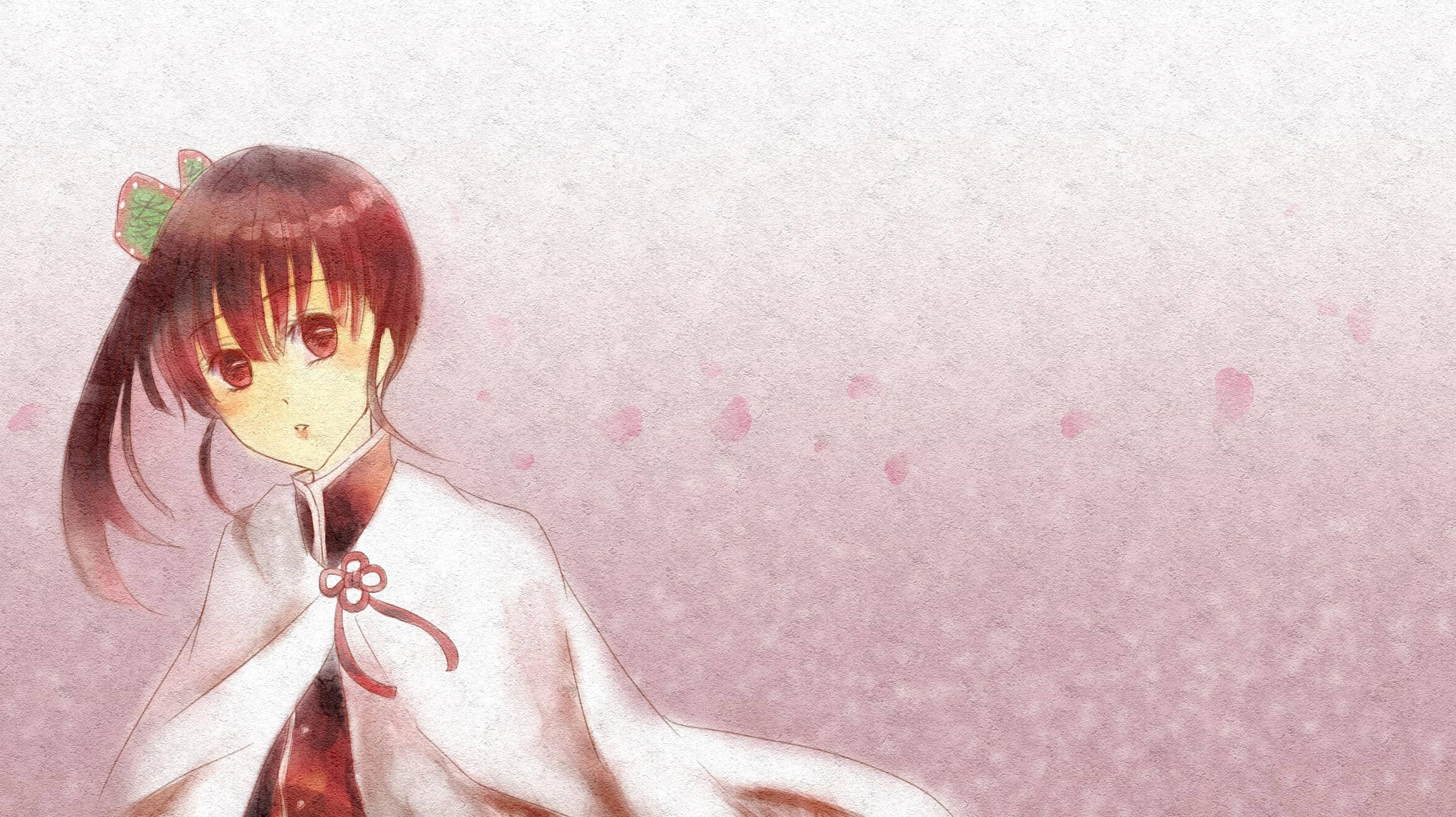 Kanao Tsuyuri, brown hair, white kimono, 2K Desktop Wallpaper
