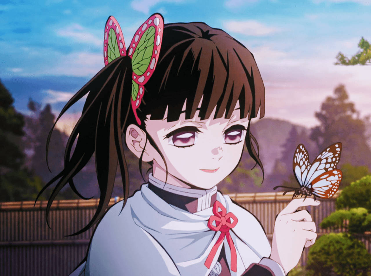 Kanao Tsuyuri, butterfly hair clips, monarch butterfly, HD Desktop Wallpaper