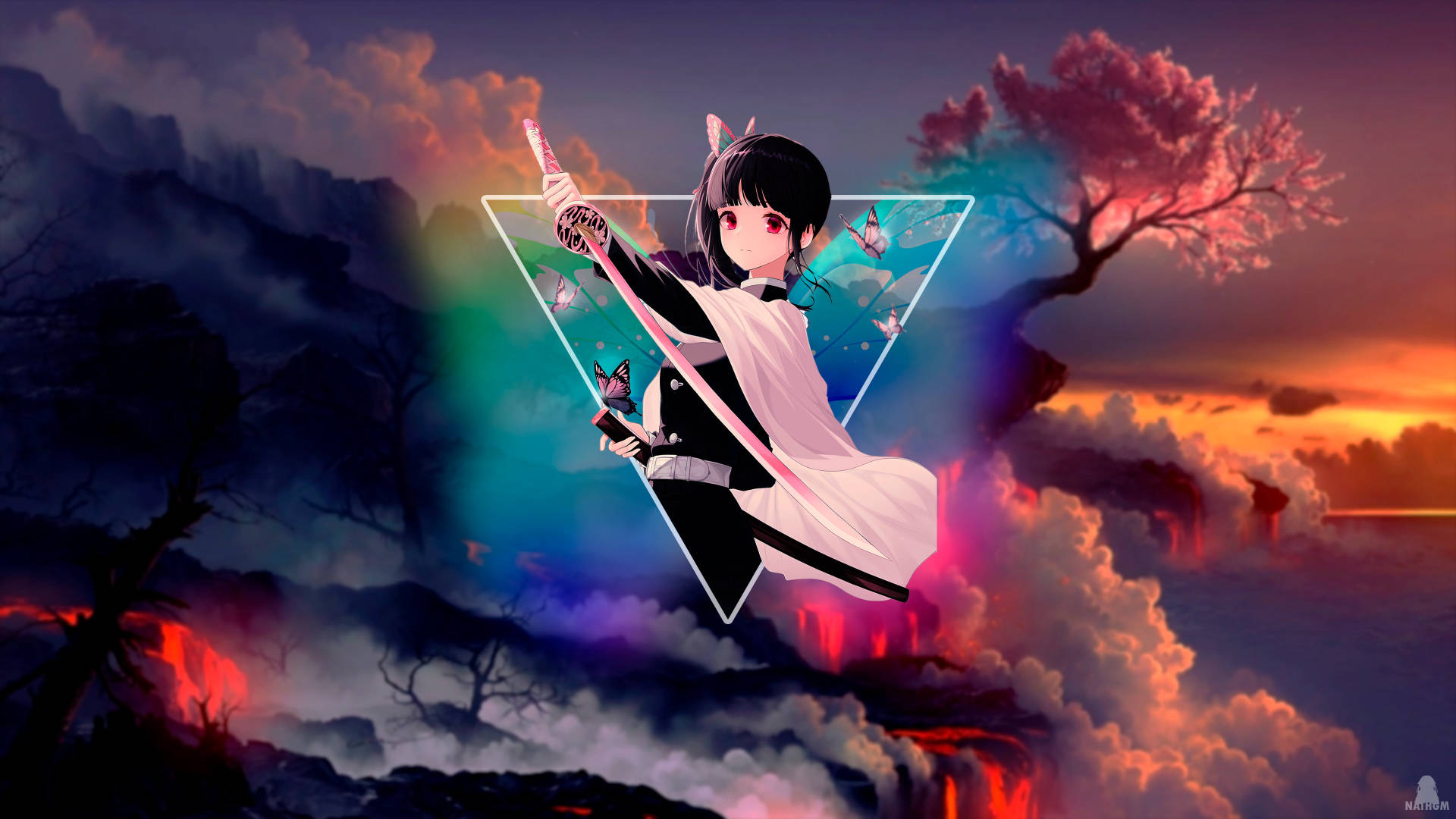 Kanao Tsuyuri, inverted triangle, glowing sword, Full HD Desktop Wallpaper