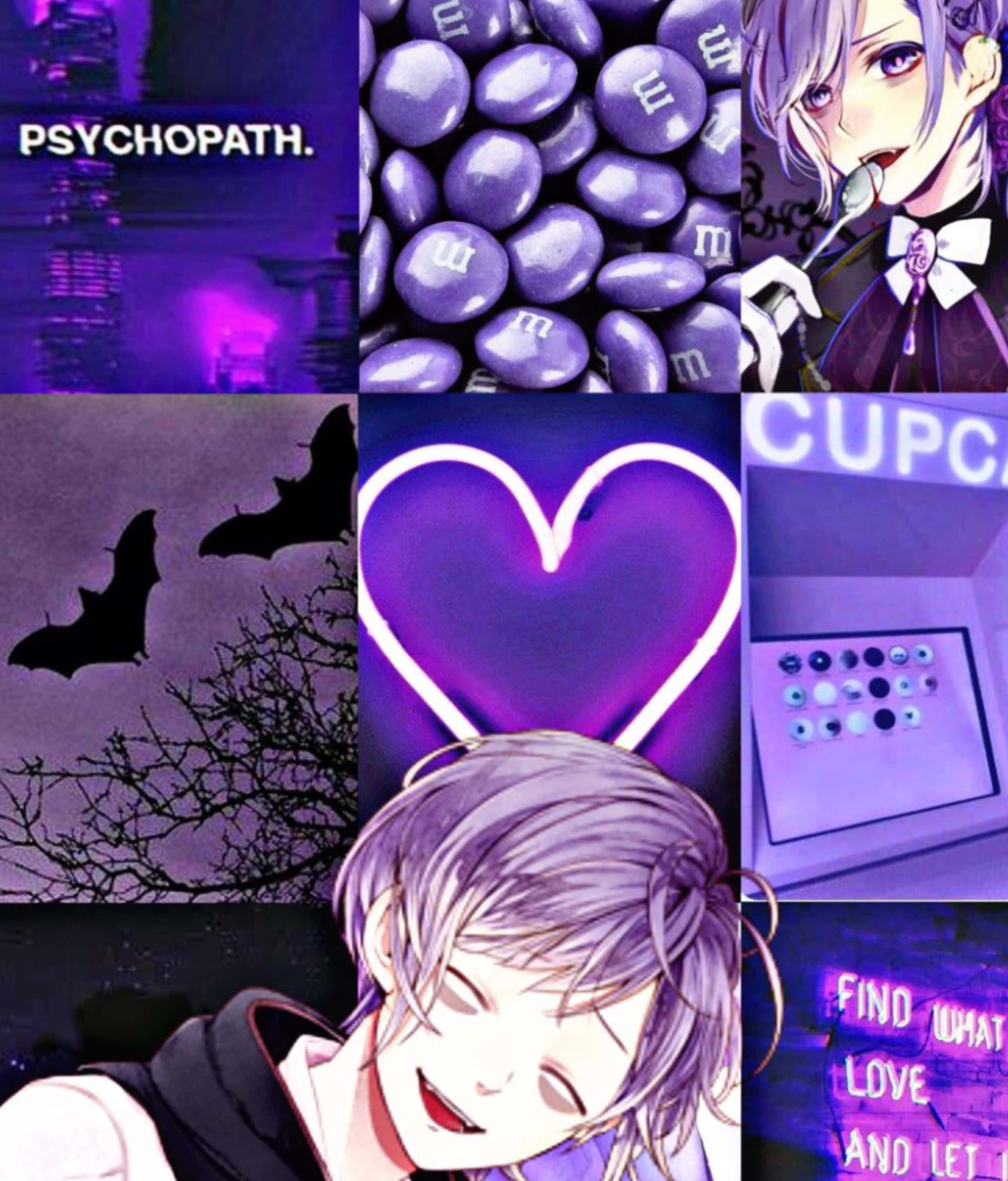 Kanato Sakamaki, purple-themed, neon hearts, 2K Phone Wallpaper