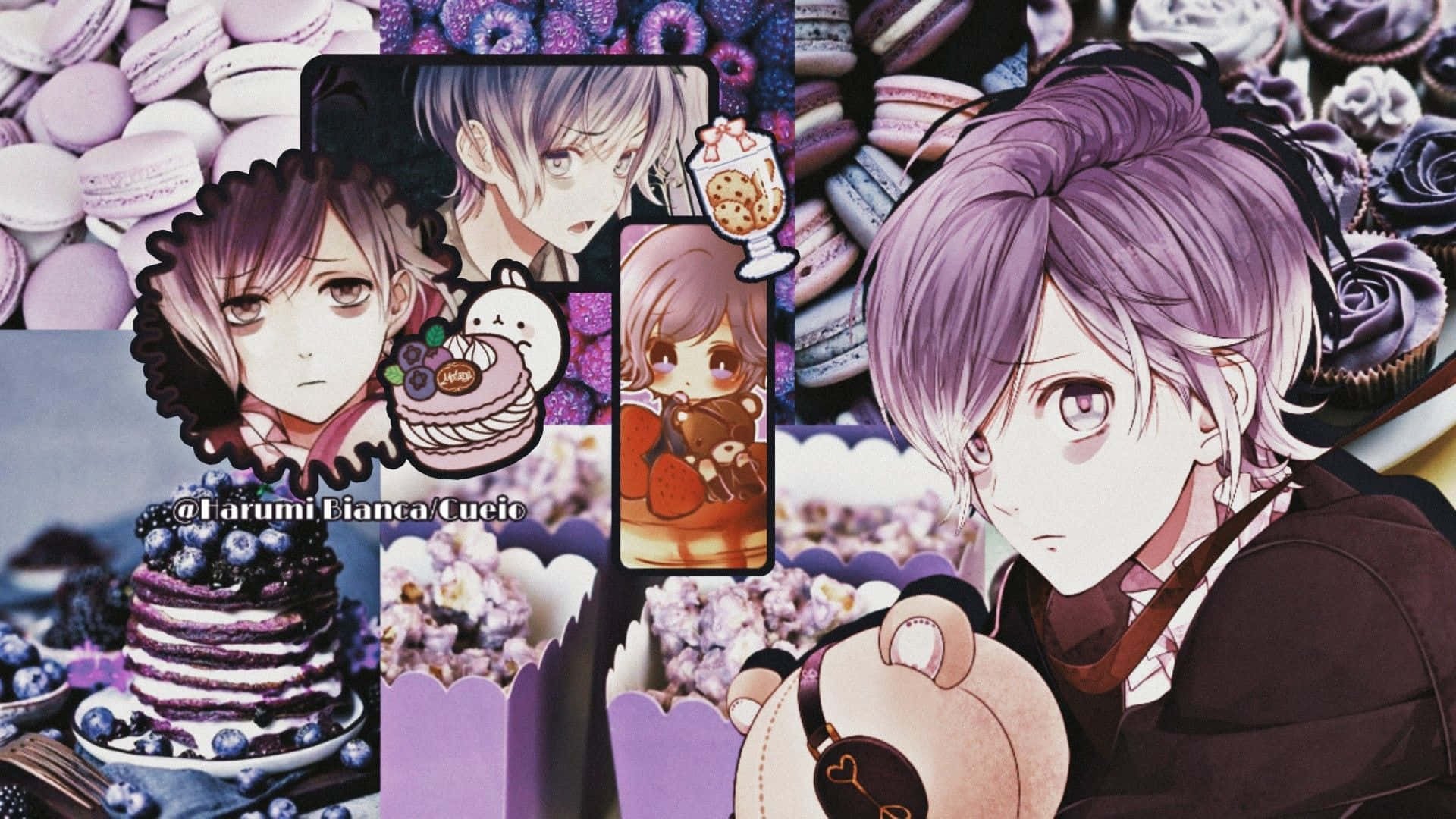 Kanato Sakamaki, purple-haired, macarons, Full HD Desktop Wallpaper