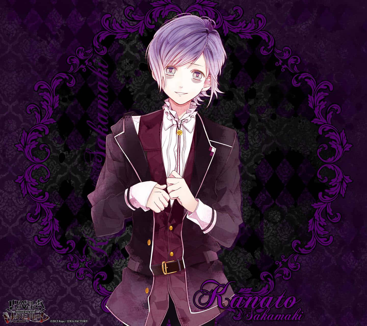 Kanato Sakamaki, gothic attire, purple ornate background, HD Desktop Wallpaper