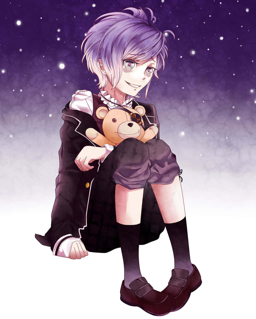 Kanato Sakamaki, teddy bear, purple-haired anime girl, SD Phone Wallpaper