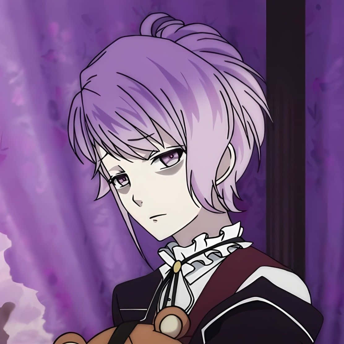 Kanato Sakamaki, purple-haired, dark uniform with white ruffles, SD Desktop Wallpaper