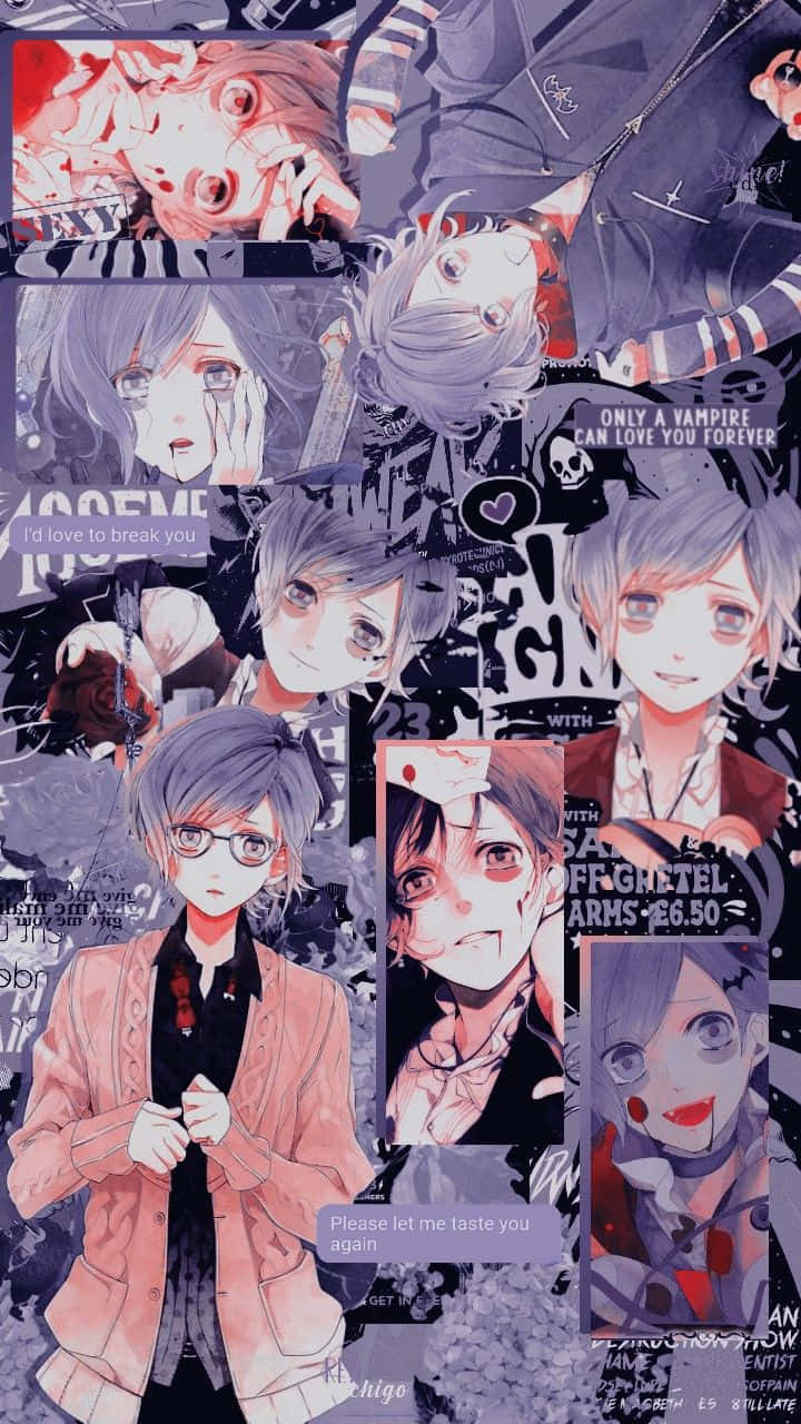 Kanato Sakamaki, anime-style vampire characters, distressed text overlays, HD Phone Wallpaper