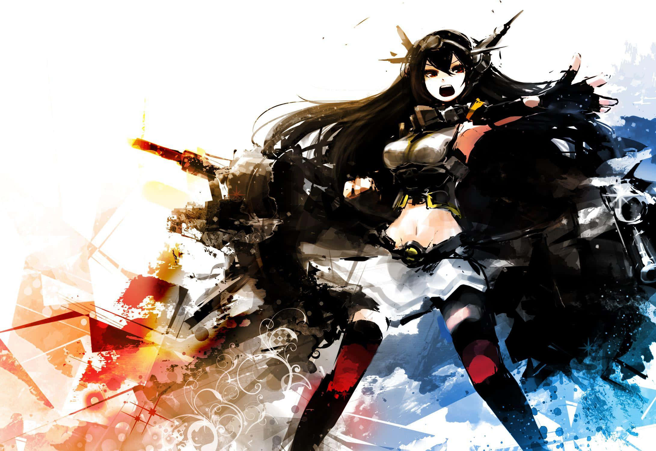 Kancolle, anime girl, long black hair, Full HD Desktop Wallpaper