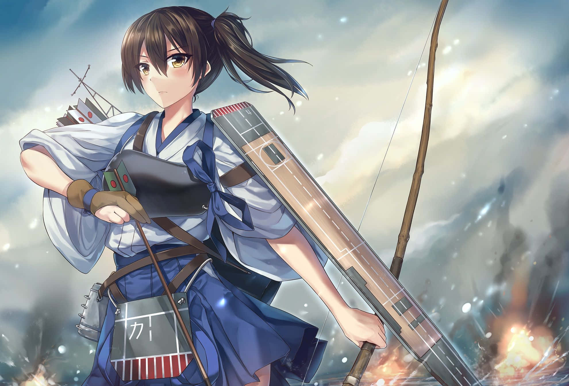 Kancolle, anime girl, traditional blue attire, Full HD Desktop Wallpaper