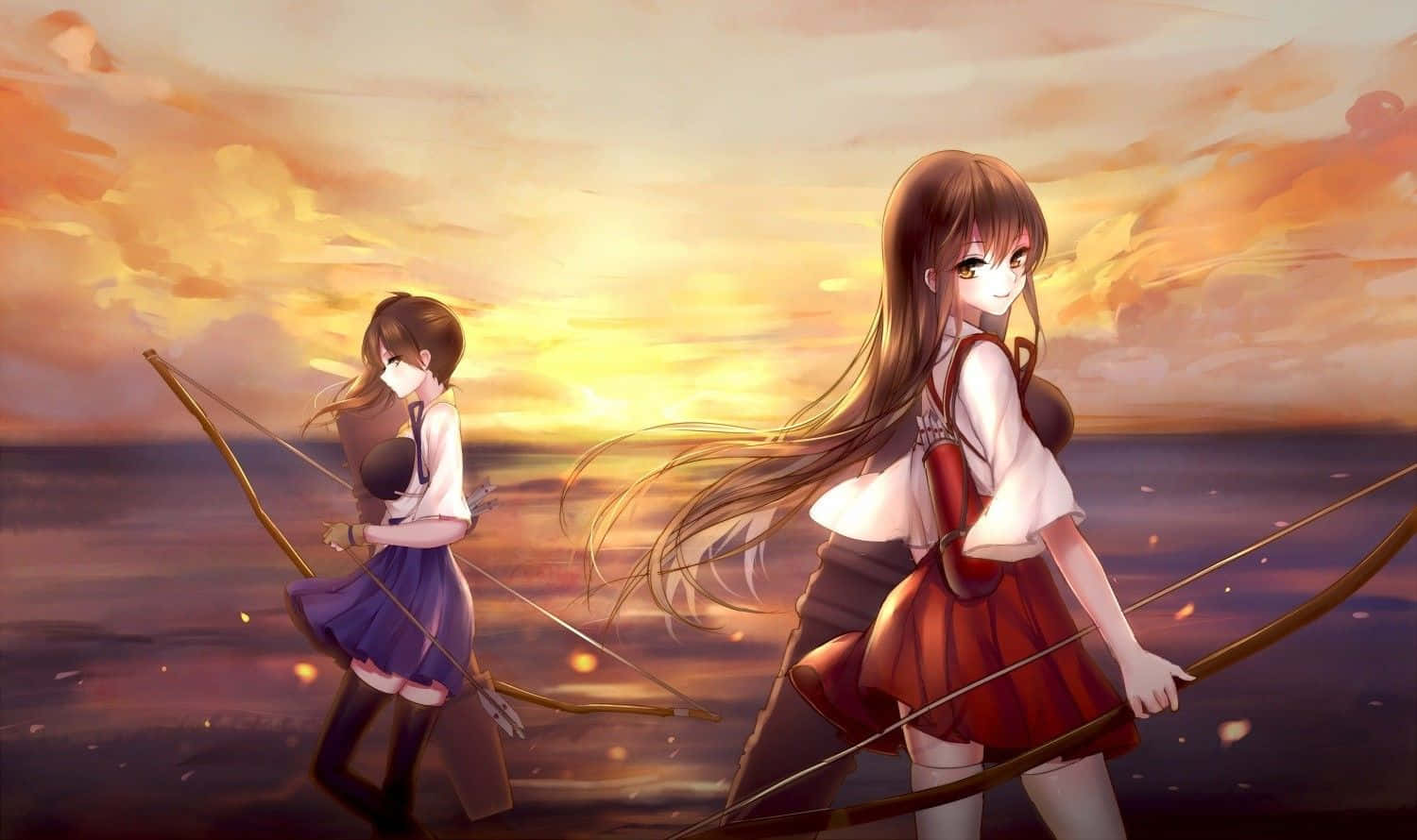 Kancolle, beach, sunset, HD Desktop Wallpaper