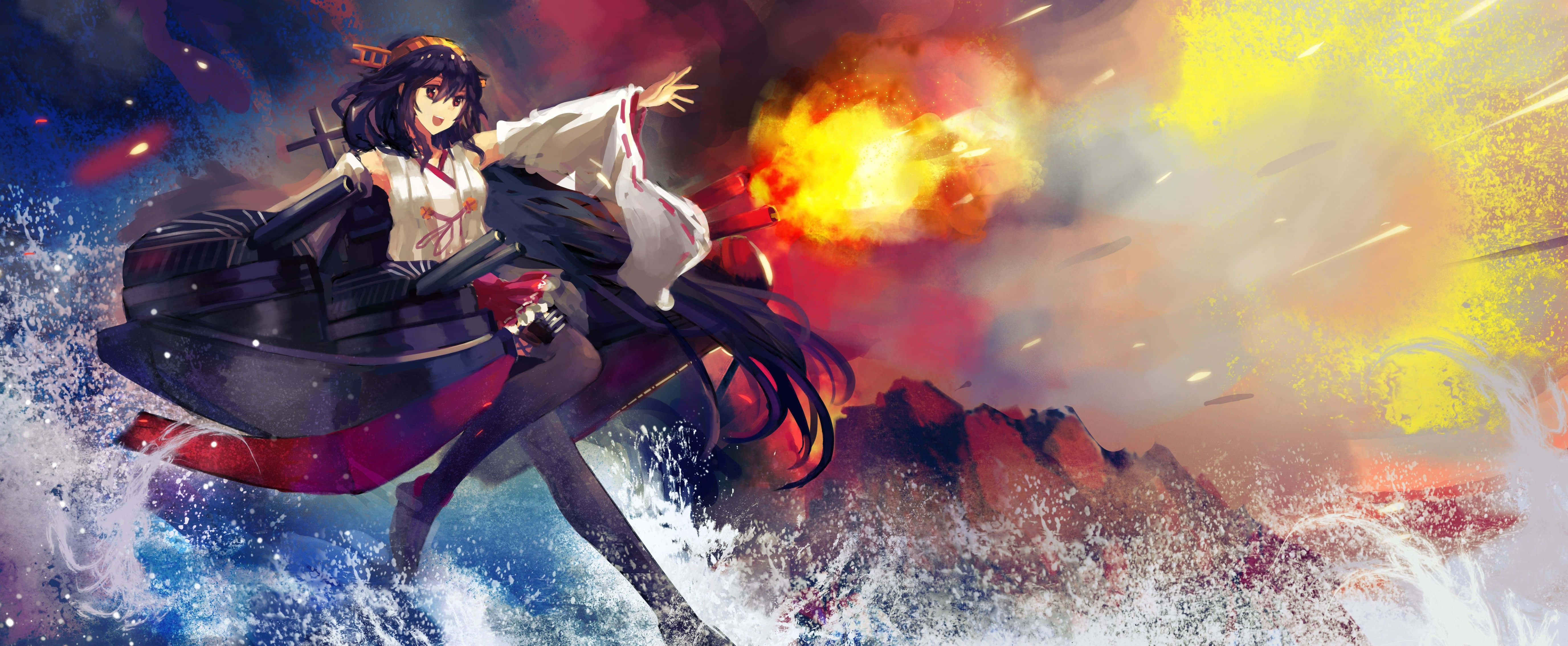 Kancolle, anime girl, long dark hair, 5K Desktop Wallpaper