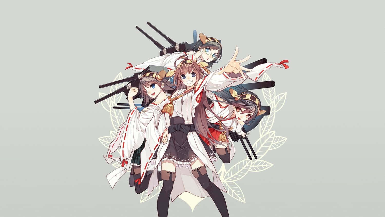 Kancolle, anime girls, white and red outfits, HD Desktop Wallpaper