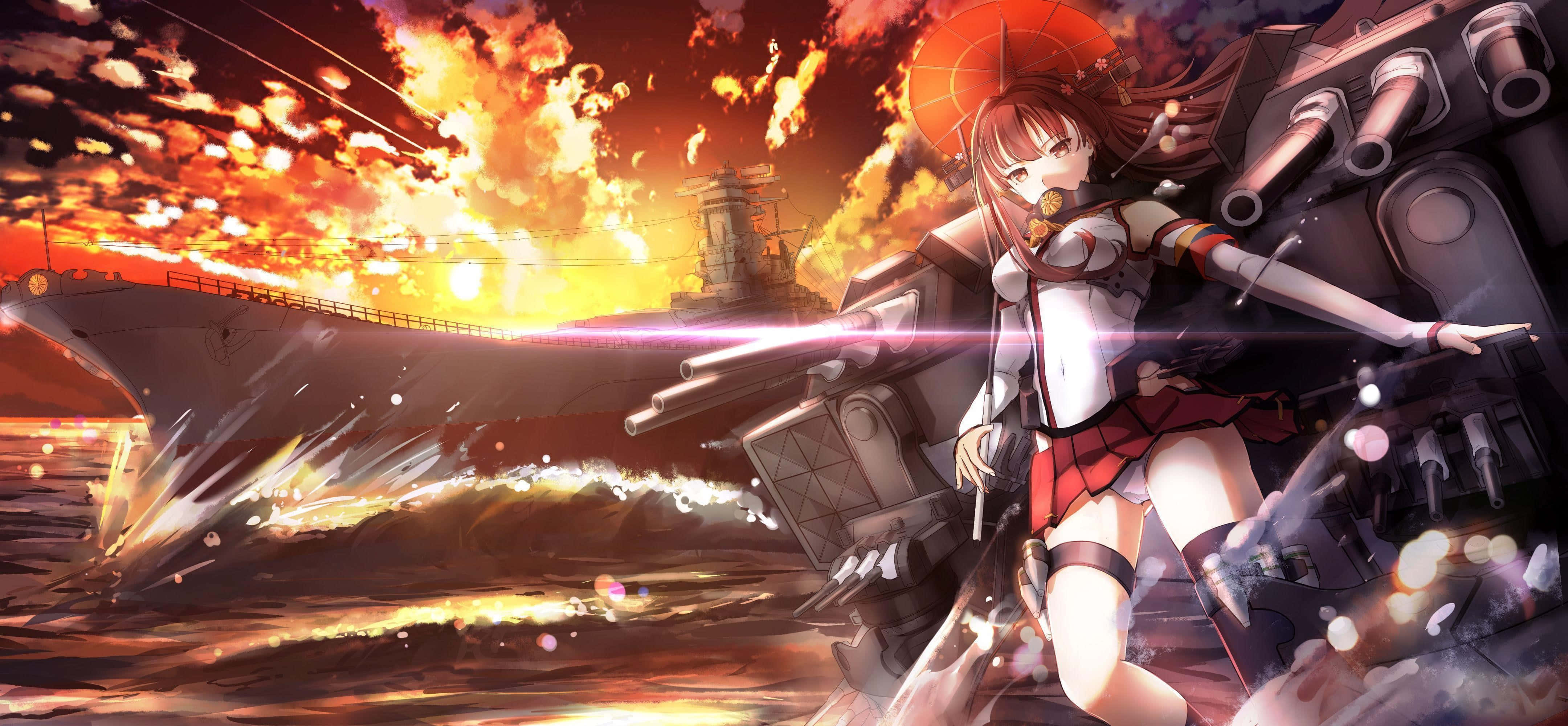 Kancolle, 4320 x 2000, anime girl with red hair, 4K Desktop Wallpaper