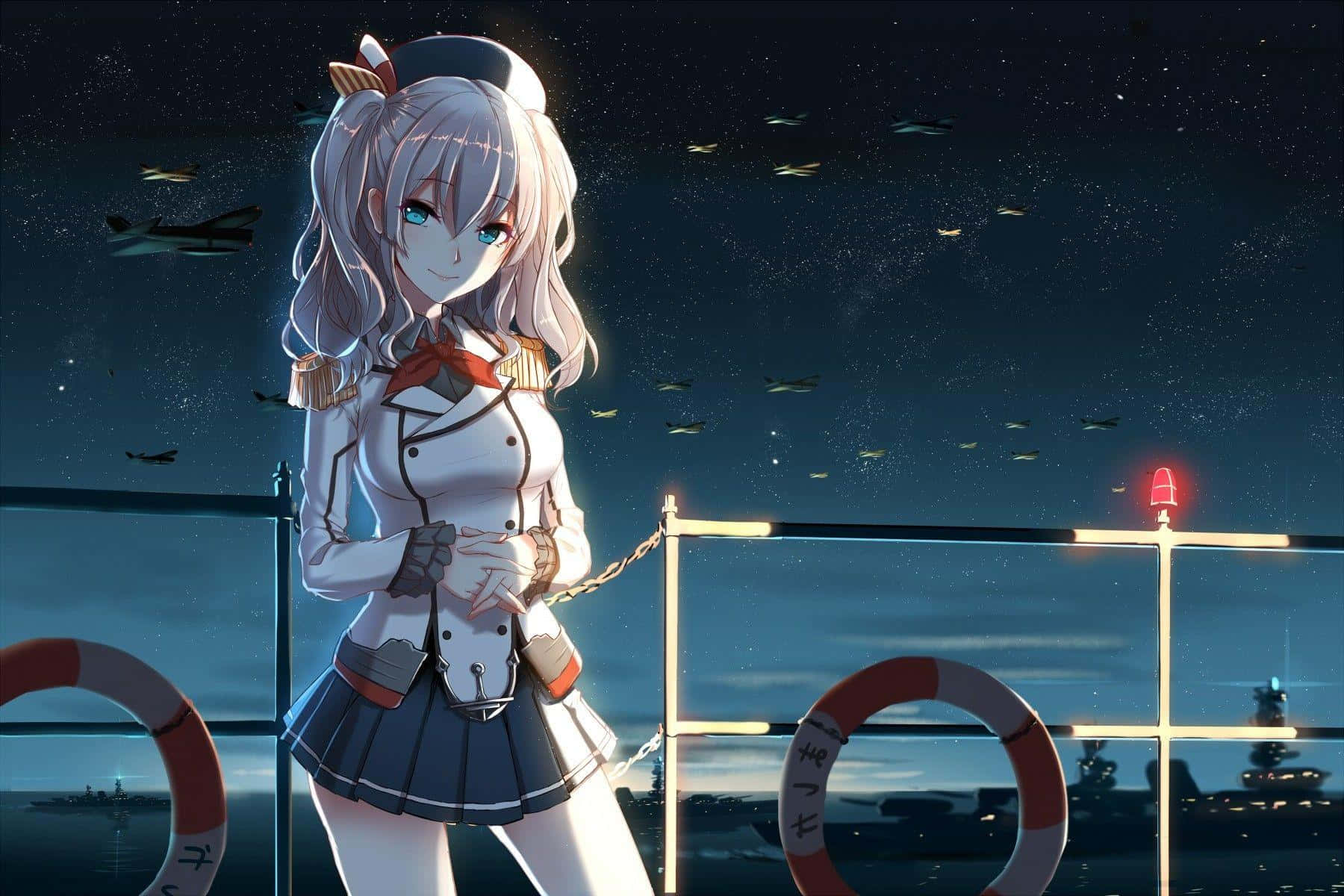 Kancolle, sailor uniform, ship deck, HD Desktop Wallpaper