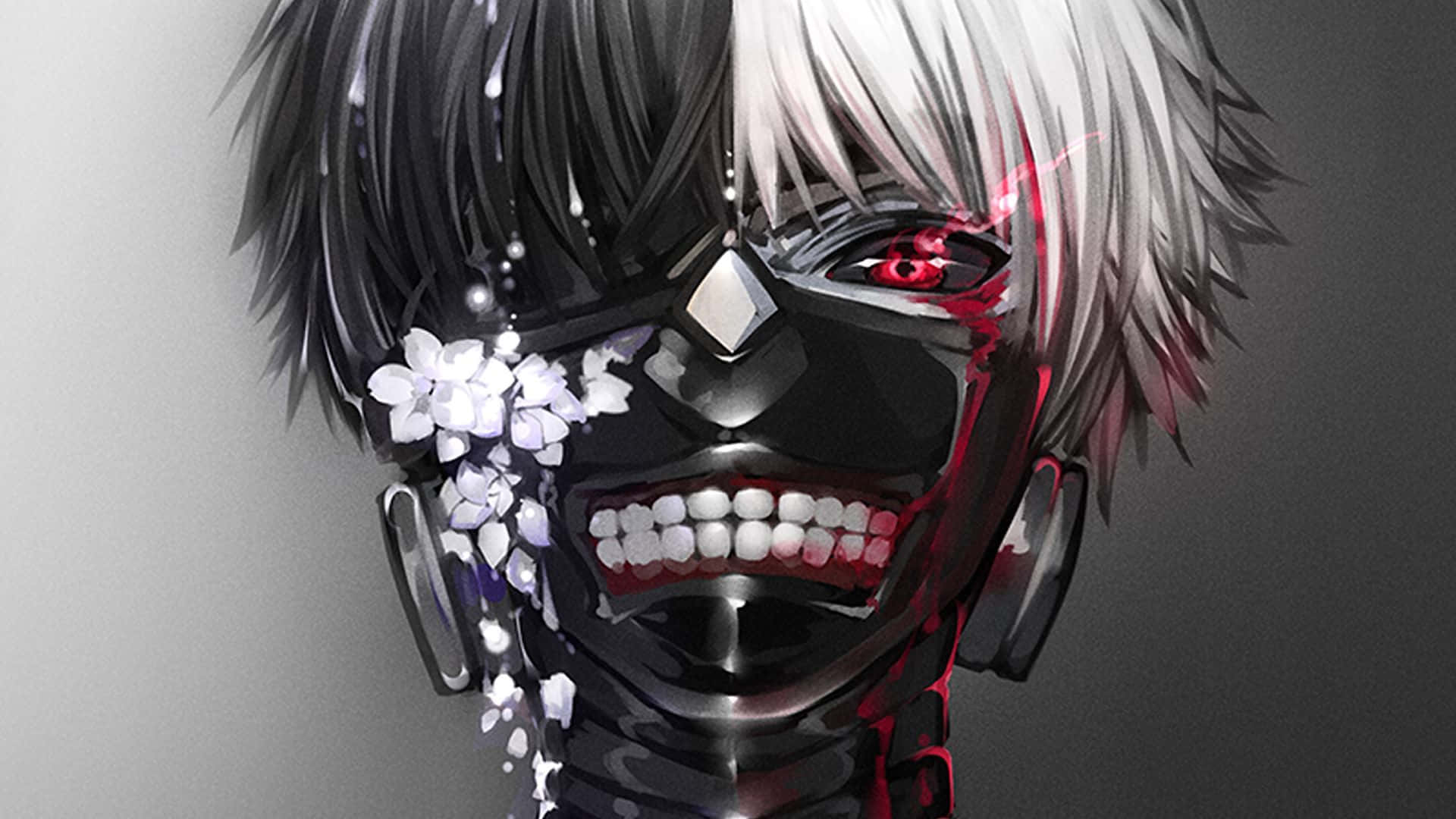 Kaneki, half-black half-white hair, black mask, Full HD Desktop Wallpaper