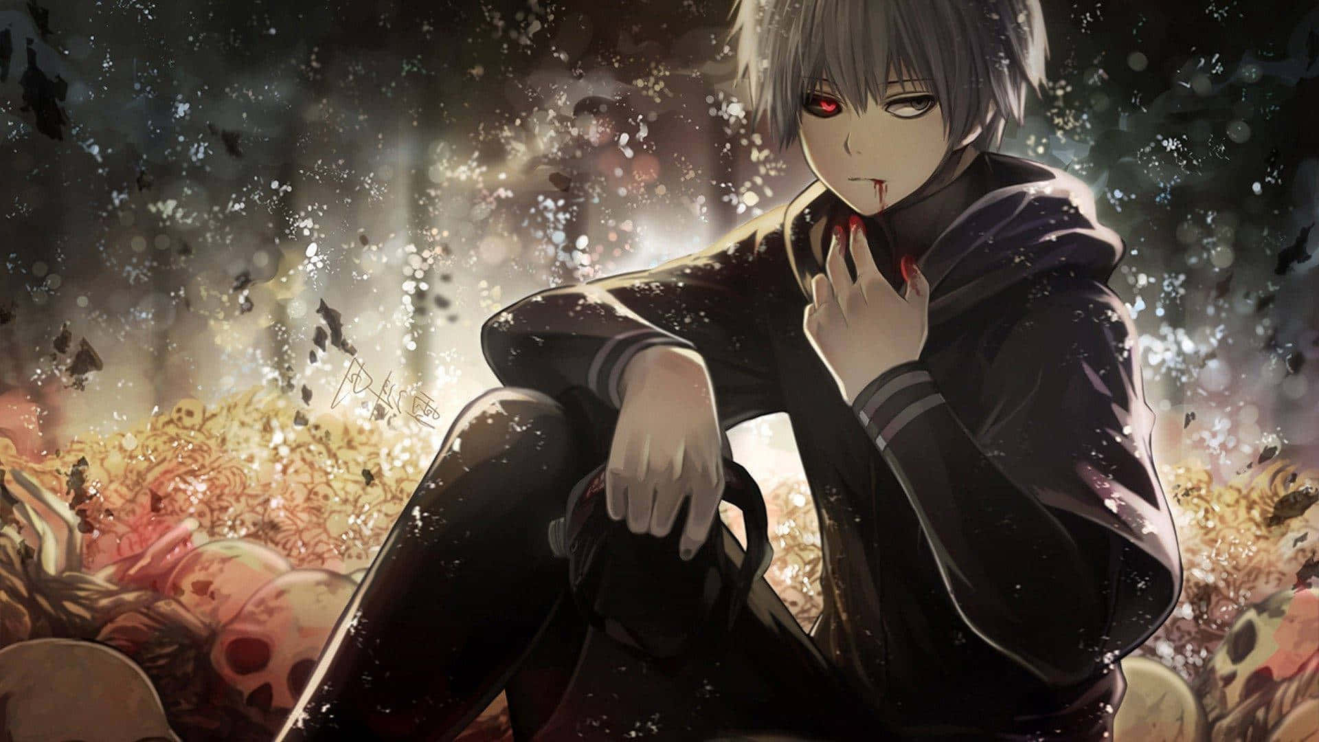 Kaneki, skulls, red eyes, Full HD Desktop Wallpaper