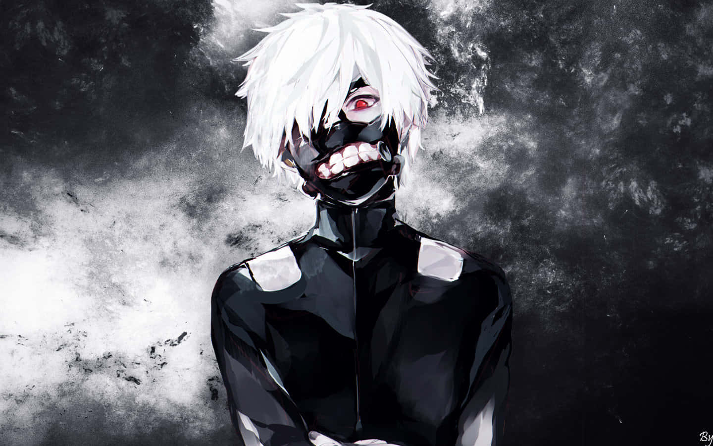 Kaneki, white-haired anime character, black mask, HD Desktop Wallpaper