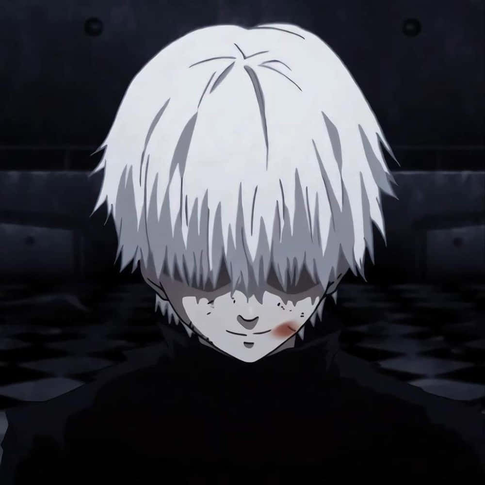 Kaneki, spiky white hair, faint blush on cheek, SD Desktop Wallpaper