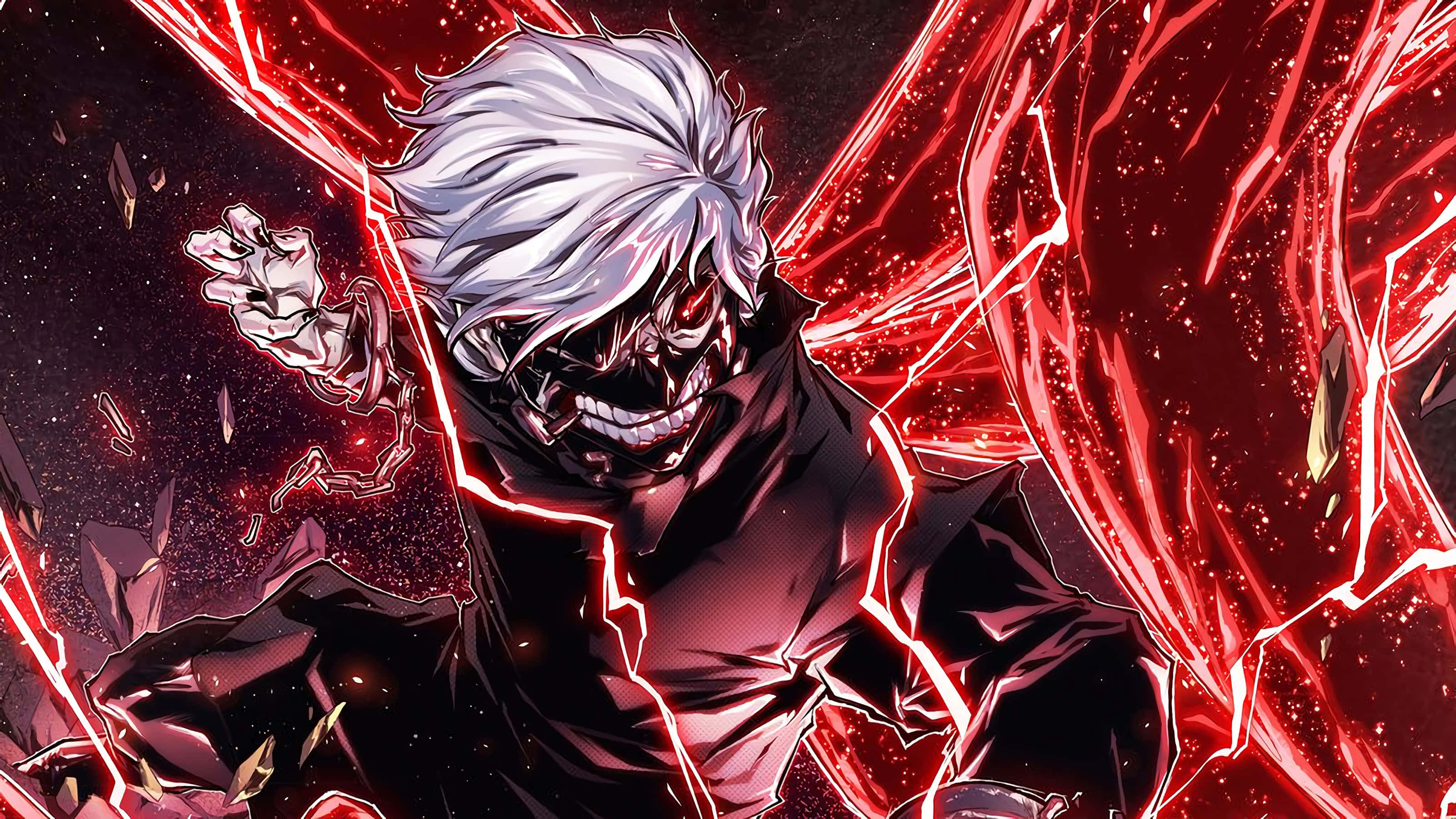 Kaneki, red energy, glowing red eyes, 2K Desktop Wallpaper