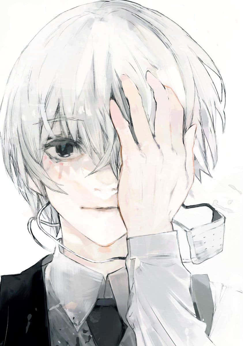 Kaneki, silver hair, formal shirt and tie, SD Phone Wallpaper