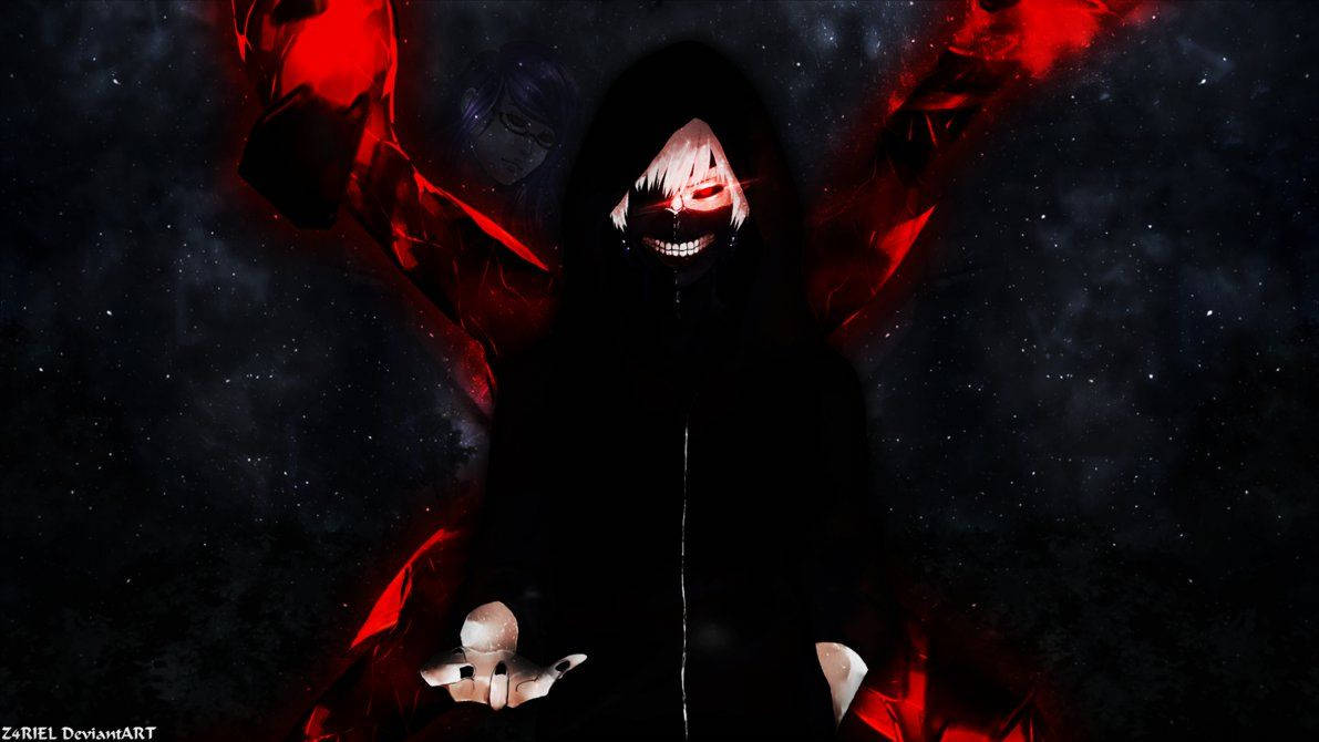 Kaneki, black galaxy, red glowing eyes, SD Desktop Wallpaper