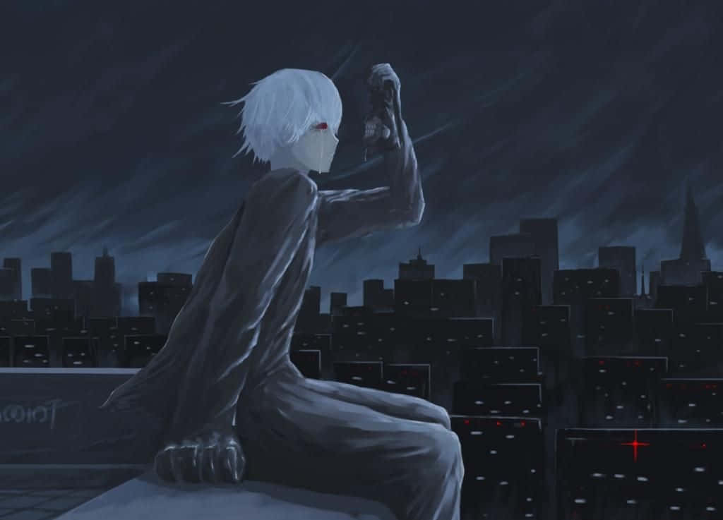 Kaneki Sad, white hair, red eyes, SD Desktop Wallpaper