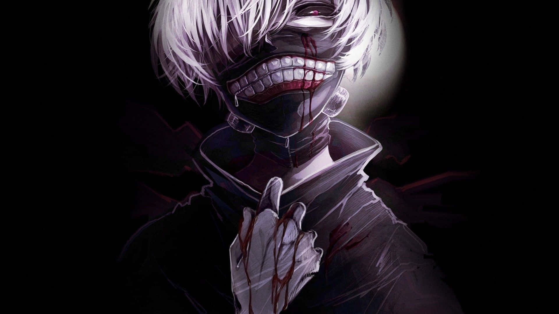 Kaneki Sad, black mask, white hair, Full HD Desktop Wallpaper